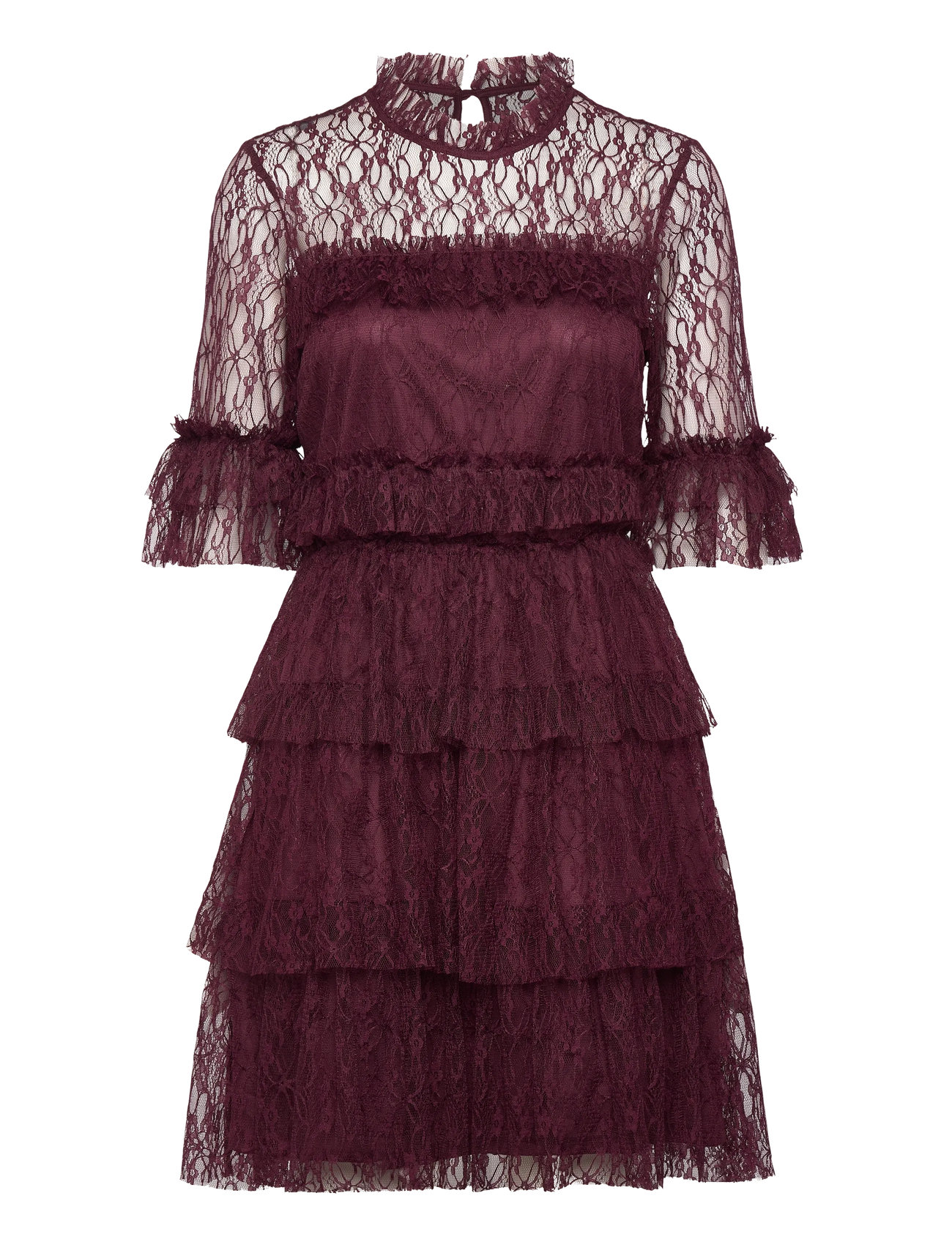 BUBBLEROOM Frill Strickjacke Kleid Burgundy - 38 - Damen