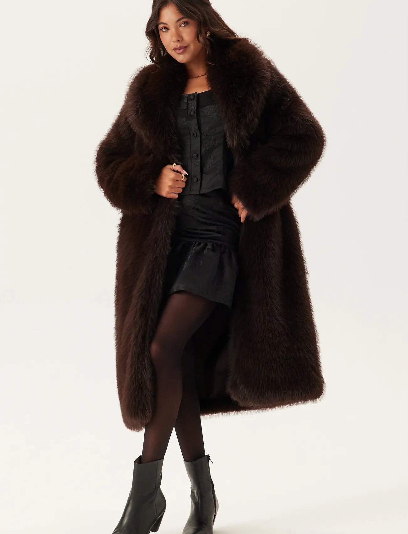 Bubbleroom Long Faux Fur Coat, S, Brown, Frakker > Vinterfrakker, Dame
