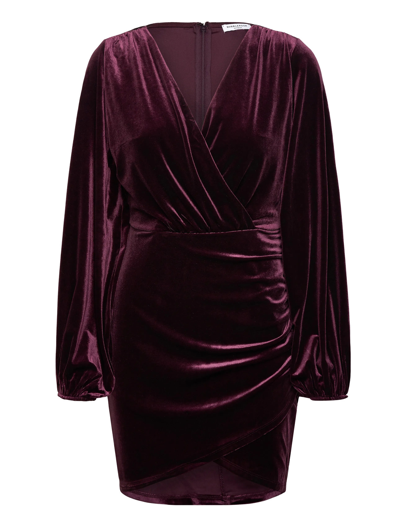 BUBBLEROOM Samt Wrap Kleid Burgundy - S - Damen
