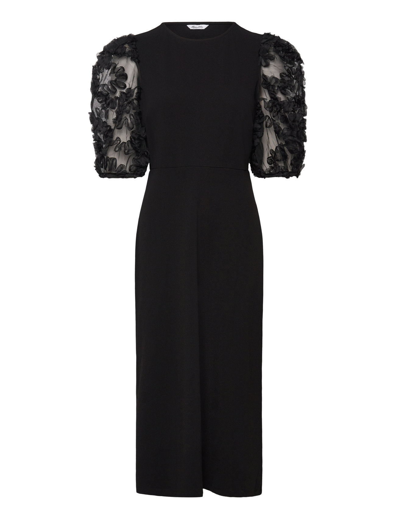 BUBBLEROOM 3D Floral Sleeve Midi Kleid Schwarz - 32-34 - Damen