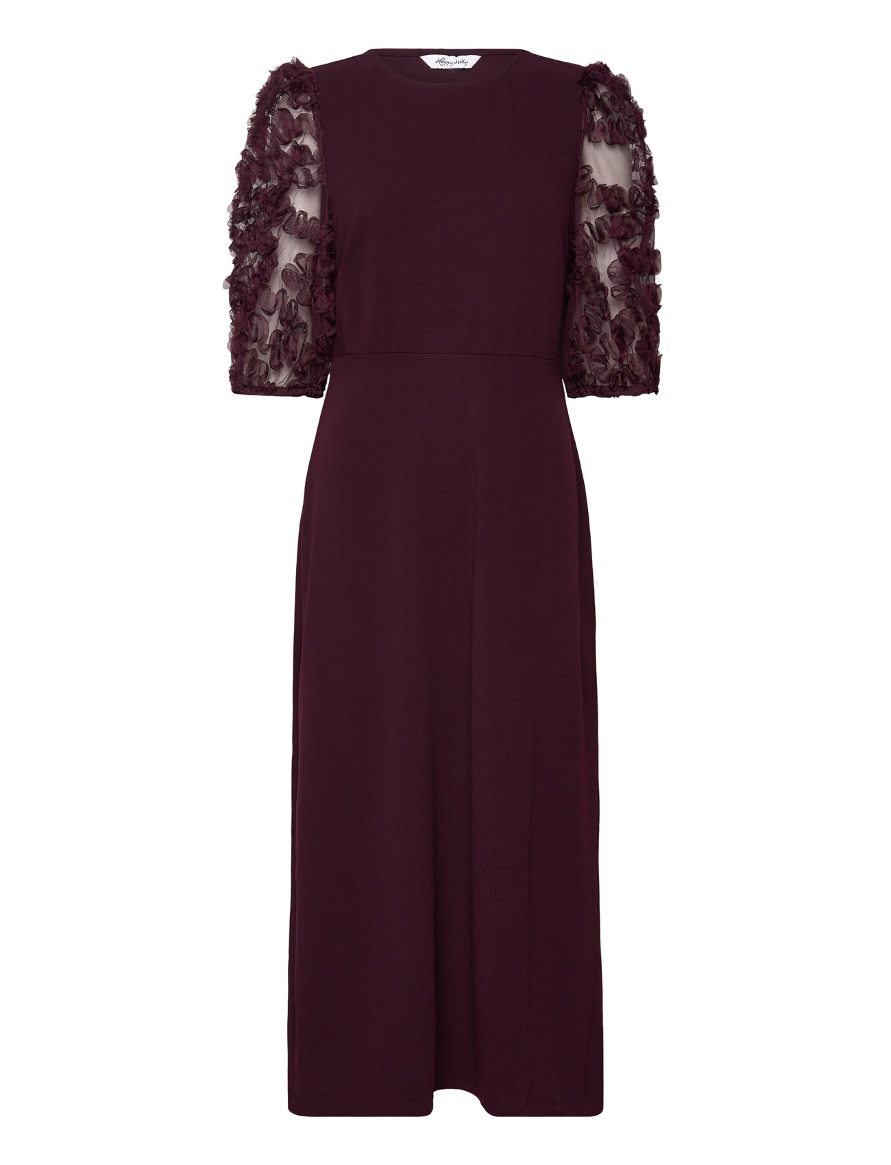 BUBBLEROOM 3D Floral Sleeve Midi Kleid Burgundy - 40-42 - Damen