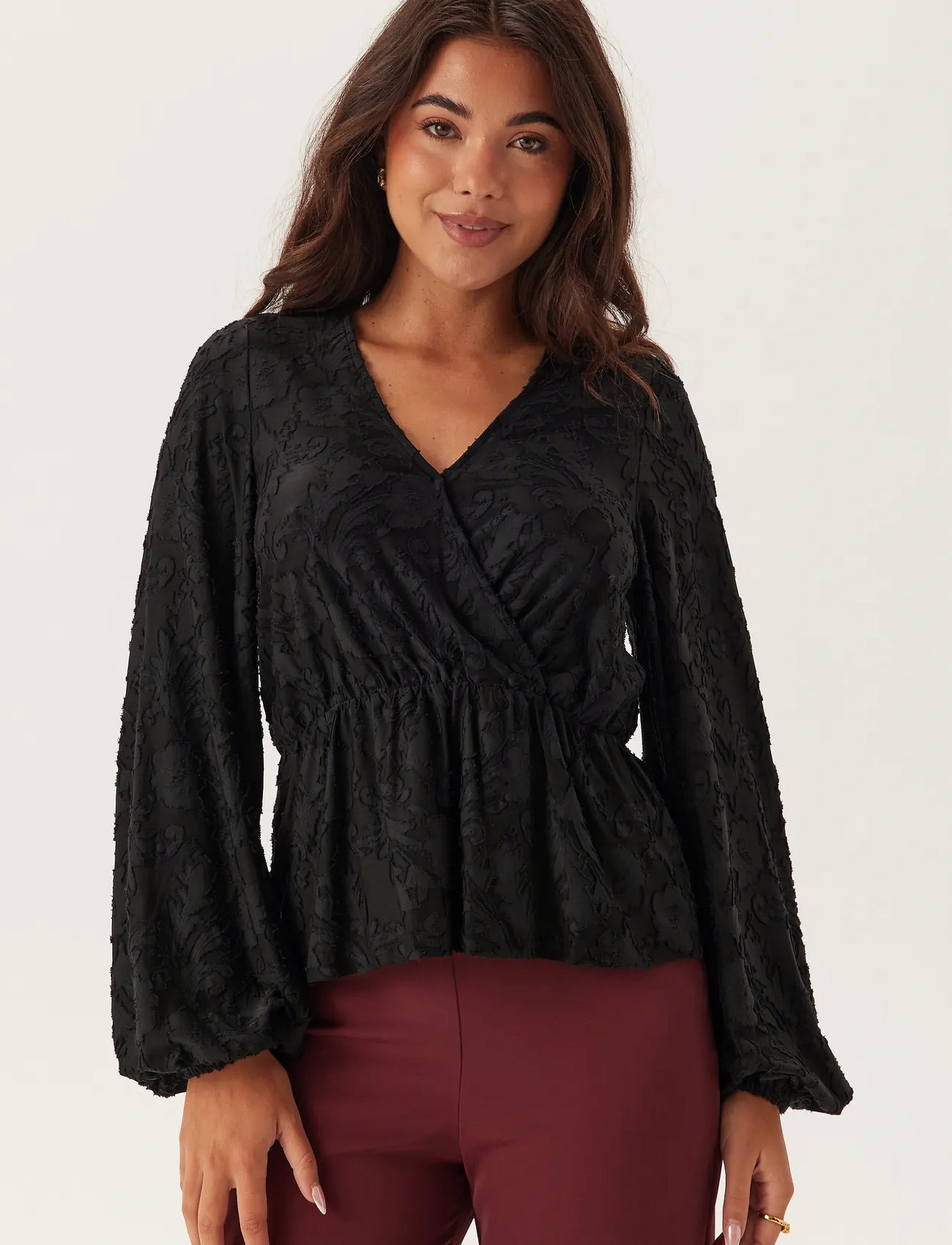 Bubbleroom Structure Floral Top, 32-34, Black, T-Shirts & Toppe > Langærmede, Dame