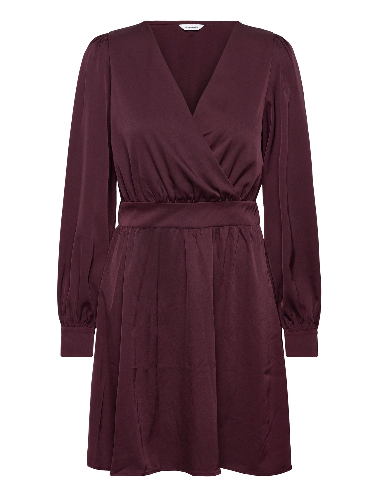 BUBBLEROOM Wrap Satin Kleid Burgundy - XS - Damen