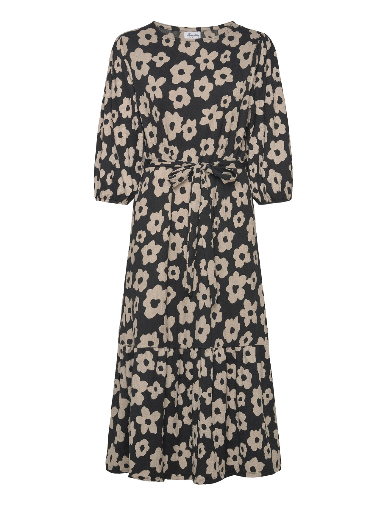 BUBBLEROOM Structure Flounce Midi Kleid Schwarz - 32-34x126 - Damen