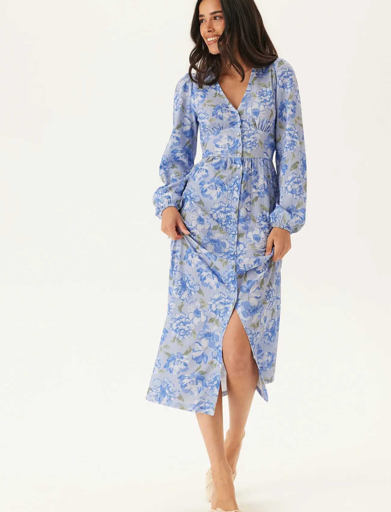 Bubbleroom Structure Button Midi Dress, XL, Blue, Kjoler > Knælange Og Midi, Dame