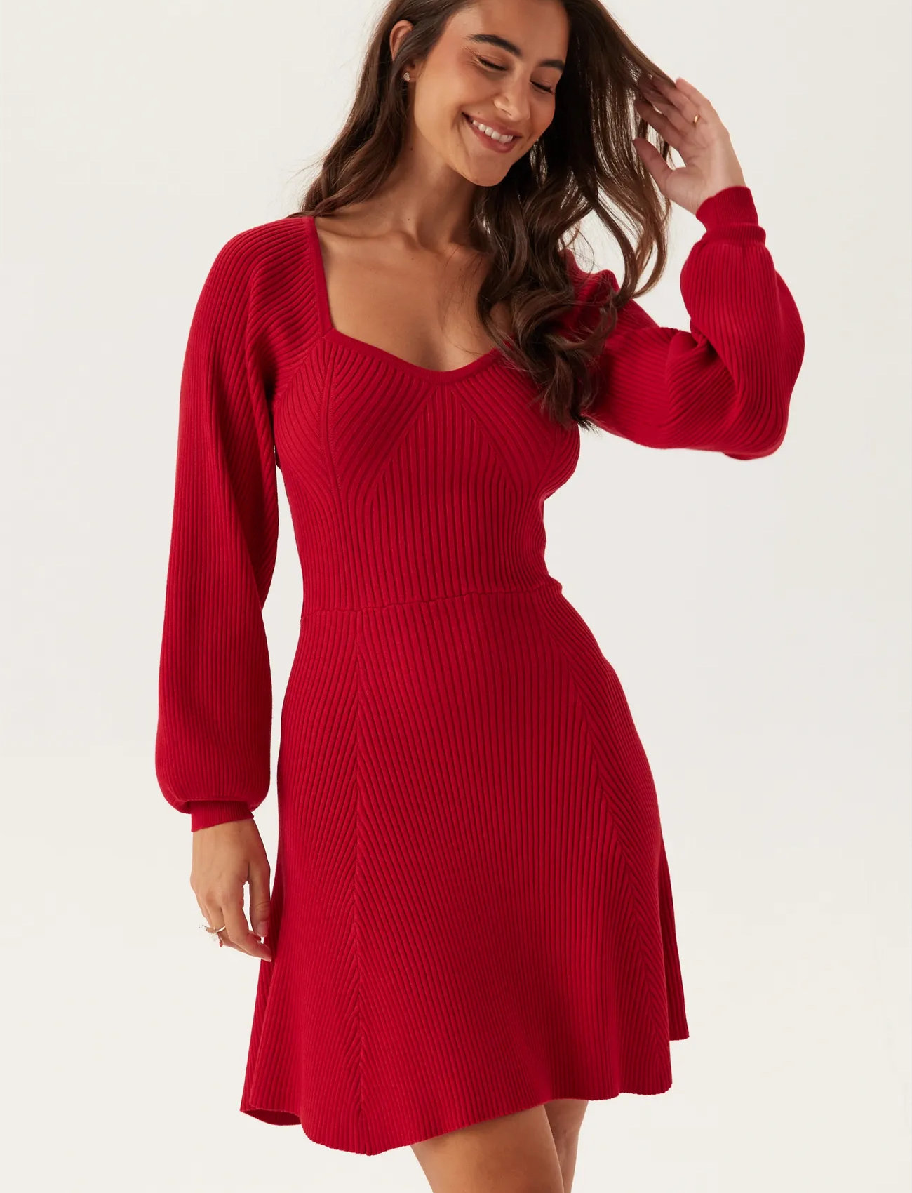 Bubbleroom Knitted Short Skater Dress, M, Red, Kjoler > Kort Kjole, Dame