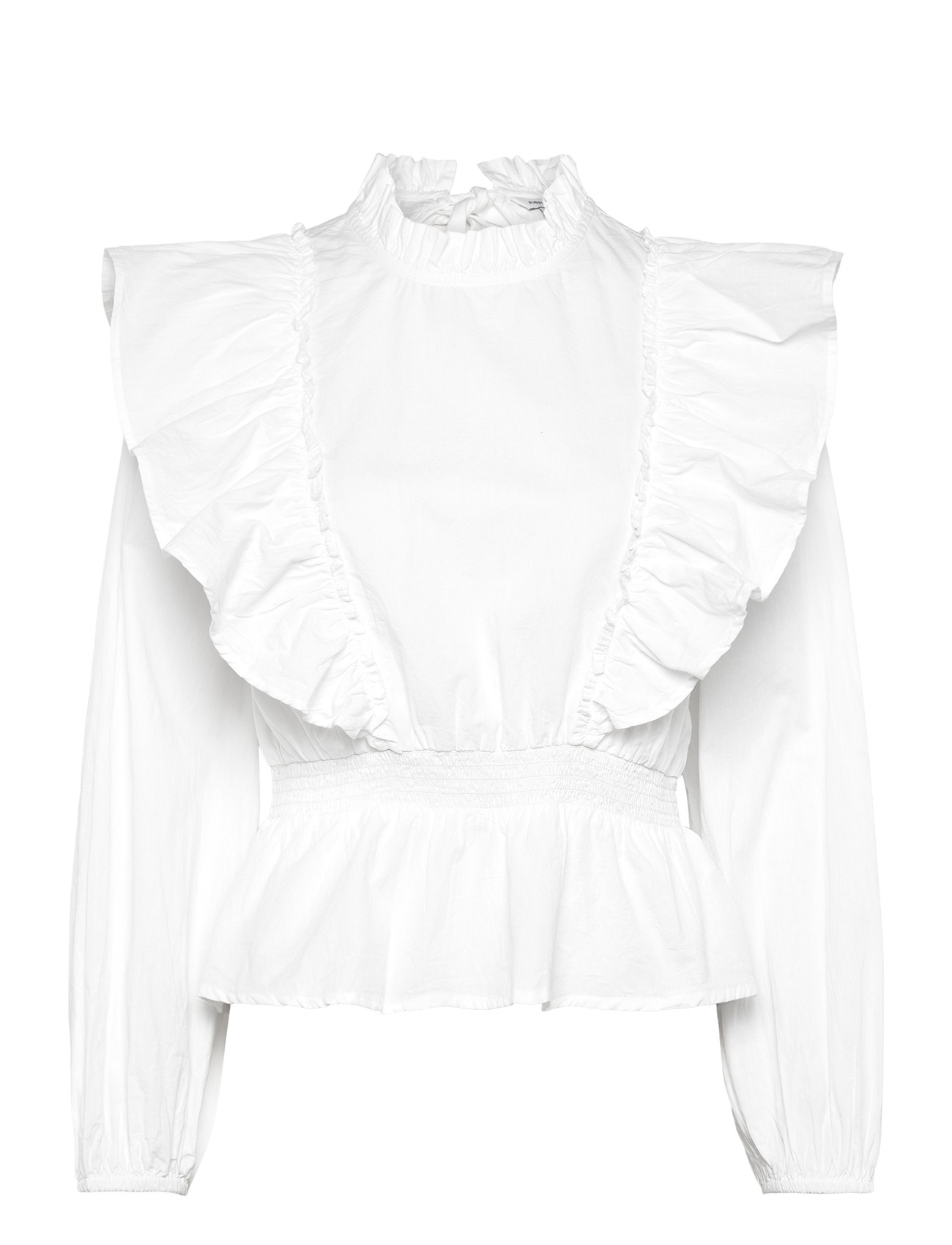 Bubbleroom Cotton Frill Blouse, 42, White, Bluser > Langærmede, Dame