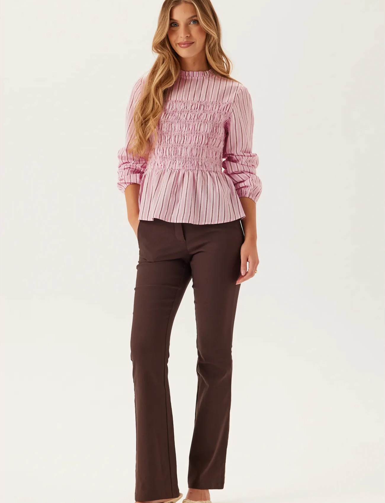 Bubbleroom Smock Cotton Blouse, XS, Pink, Bluser > Langærmede, Dame