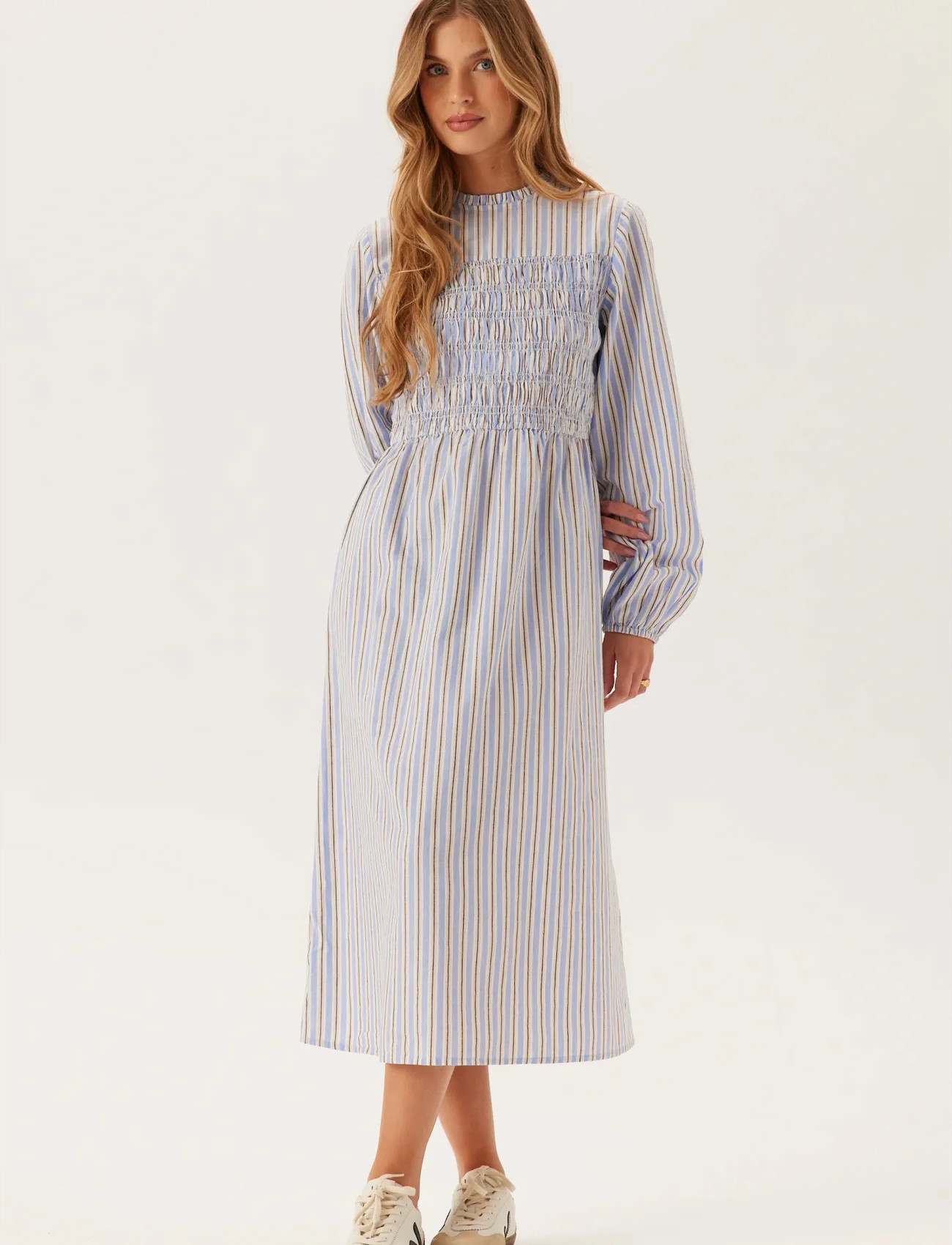 Bubbleroom Smock Cotton Dress, L, Blue, Kjoler > Maxikjole, Dame