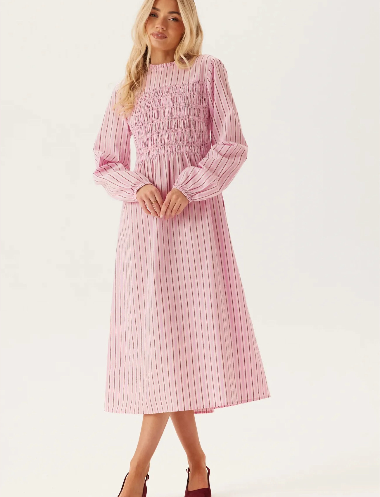 Bubbleroom Smock Cotton Dress, S, Pink, Kjoler > Maxikjole, Dame