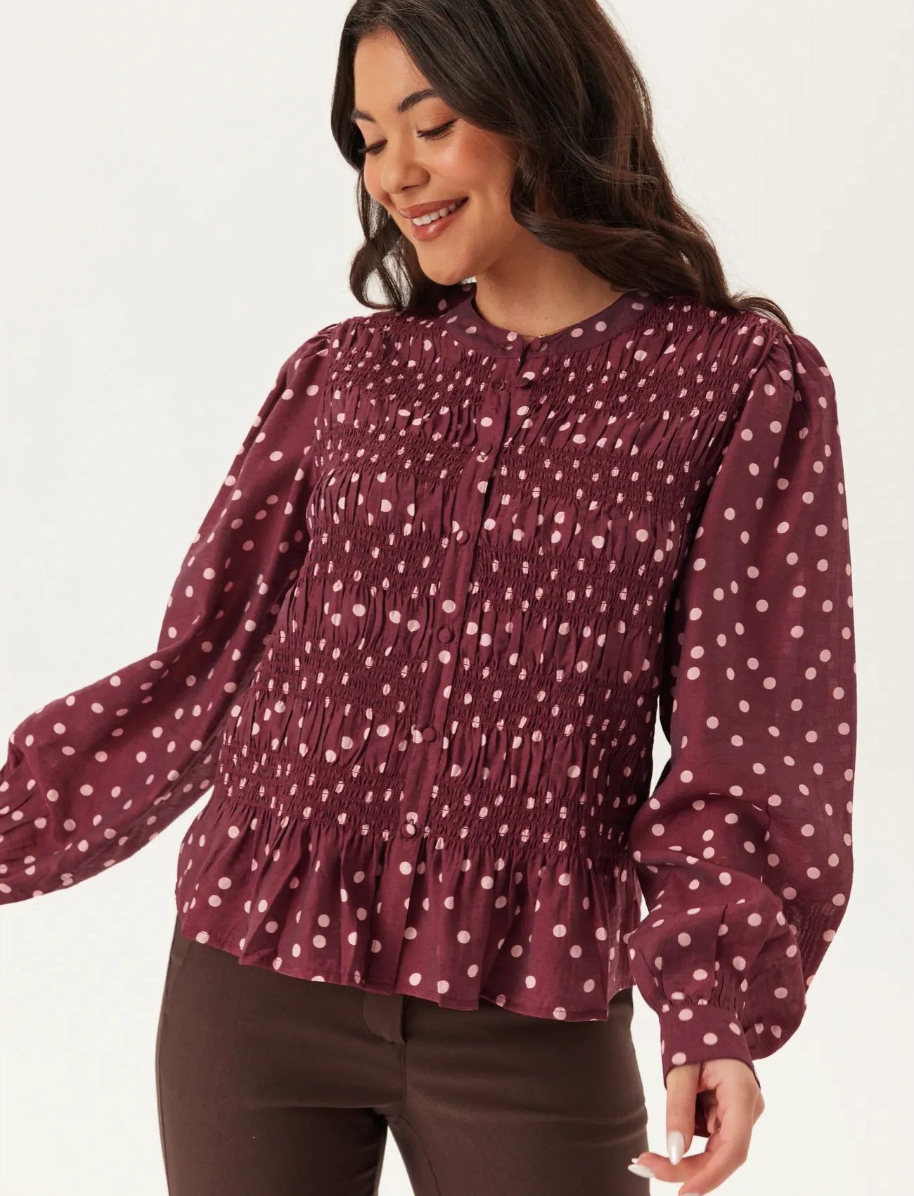 Bubbleroom Smock Blouse, 44-46, Burgundy, Bluser > Langærmede, Dame