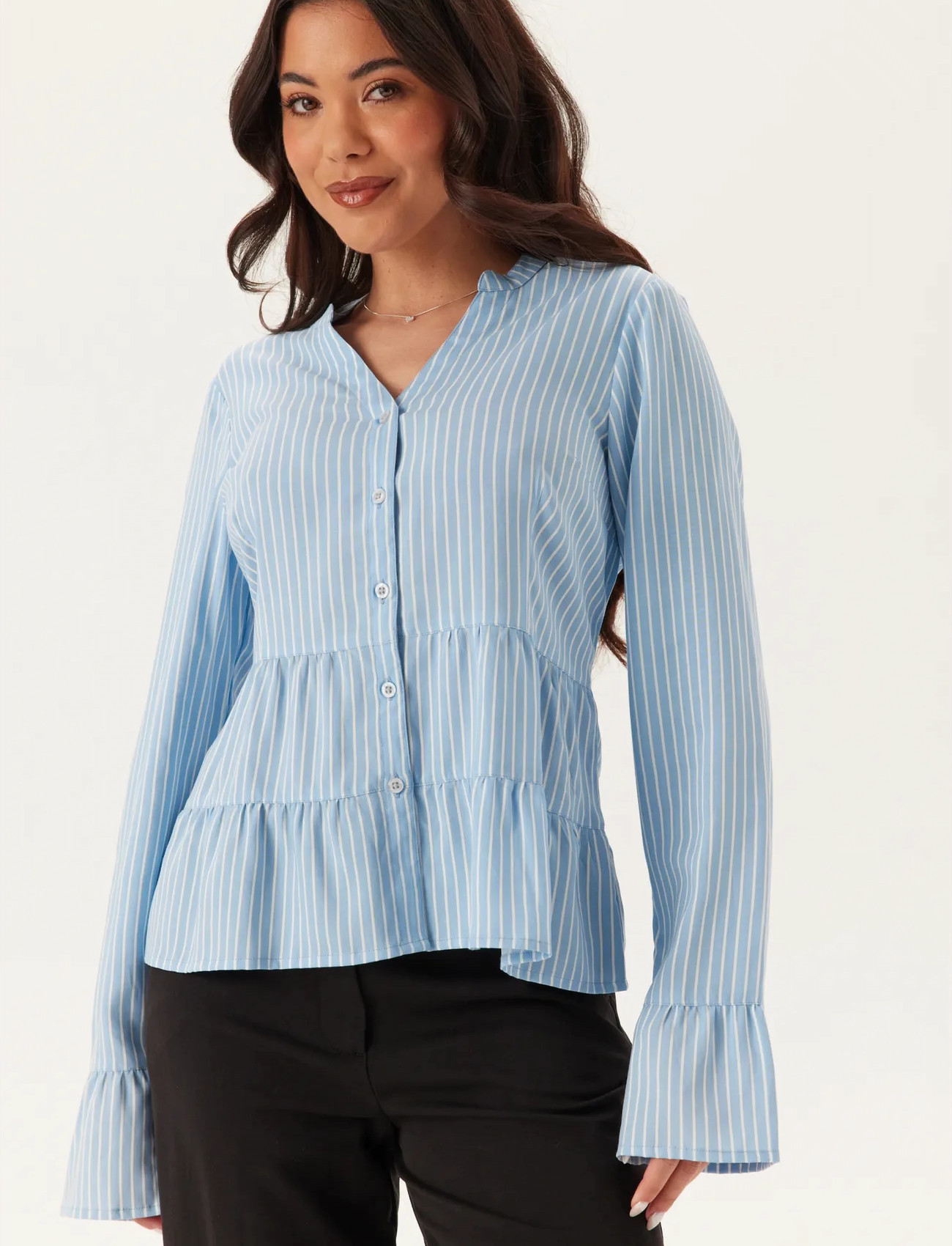 Bubbleroom Flounce Shirt, 44-46, Blue, Skjorter > Langærmede, Dame