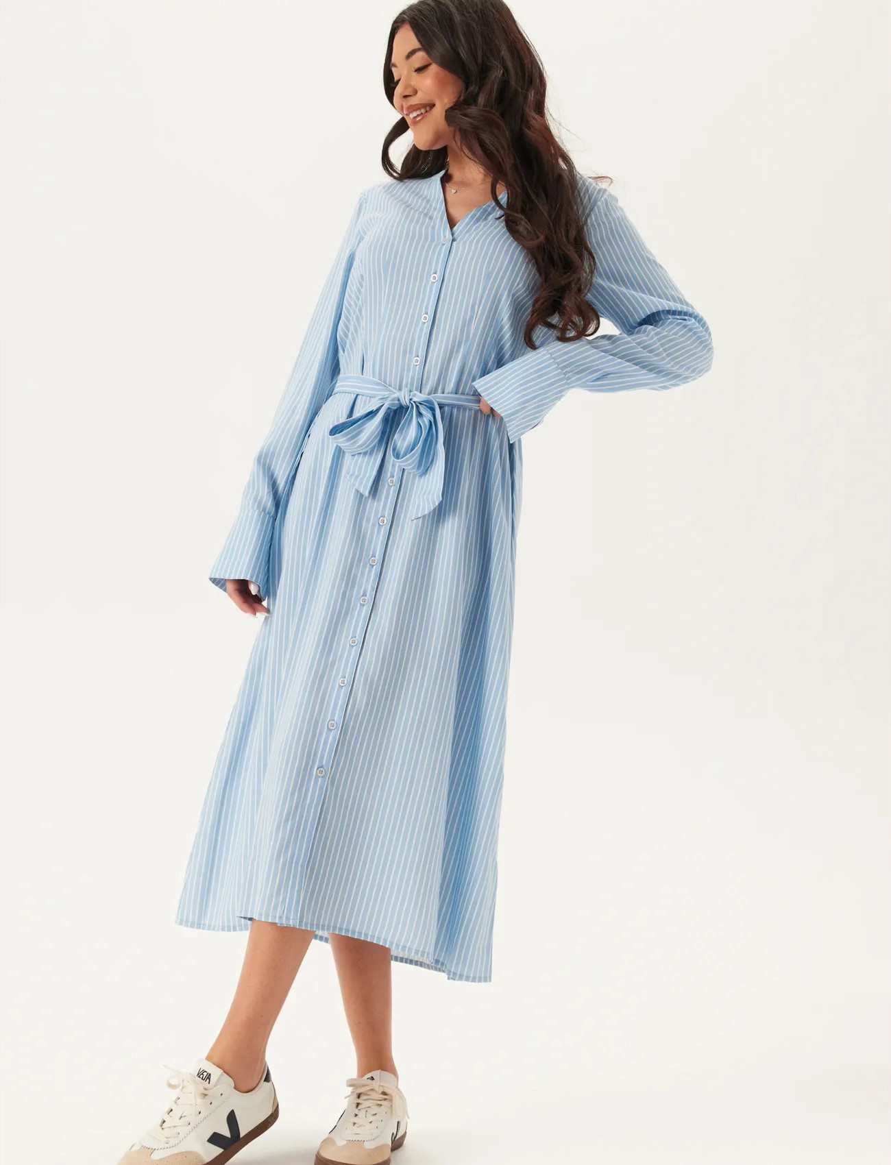 Bubbleroom Shirt Dress, 36-38, Blue, Kjoler > Maxikjole, Dame