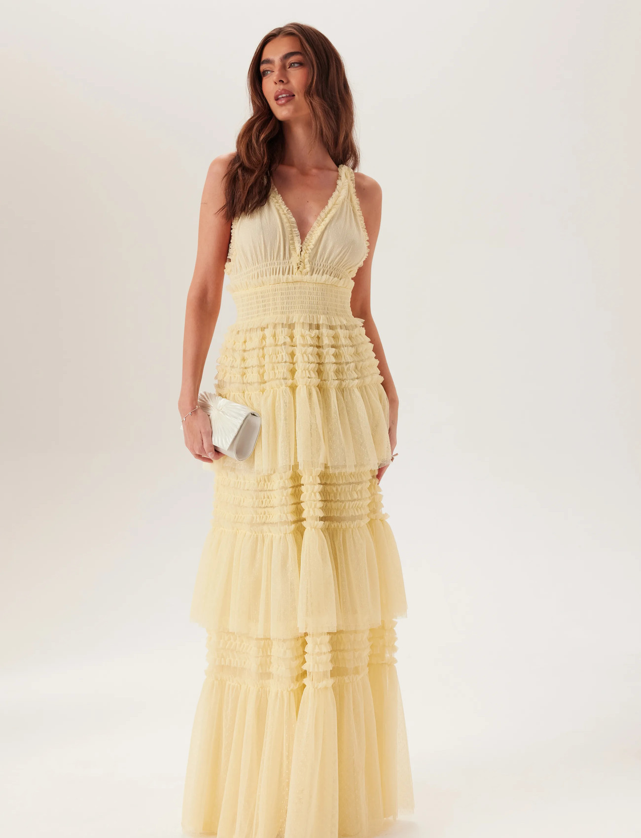Bubbleroom Frill Dotted Tulle Gown, 42, Yellow, Kjoler > Maxikjole, Dame