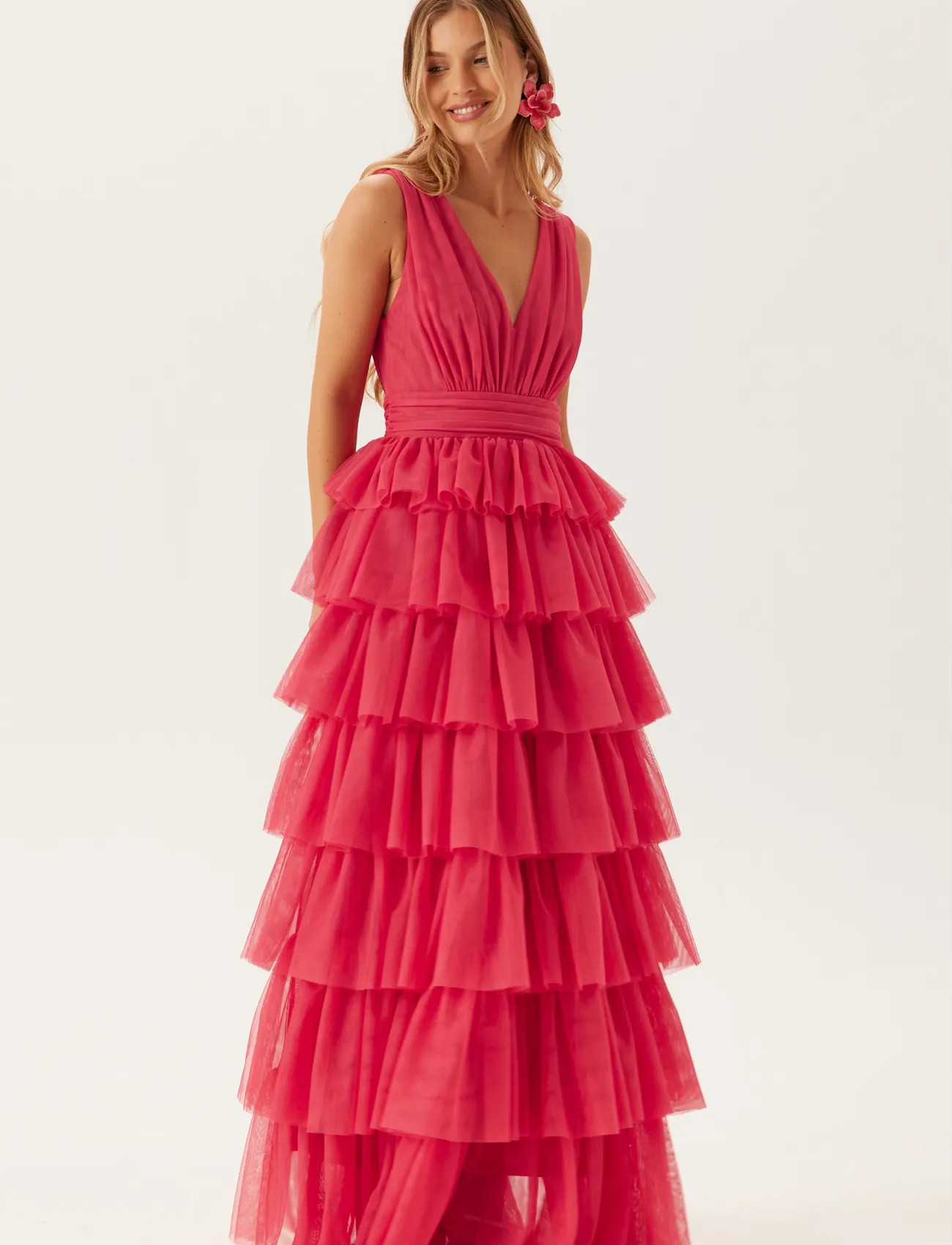 Bubbleroom Tulle Frill Gown, 42, Pink, Kjoler > Maxikjole, Dame