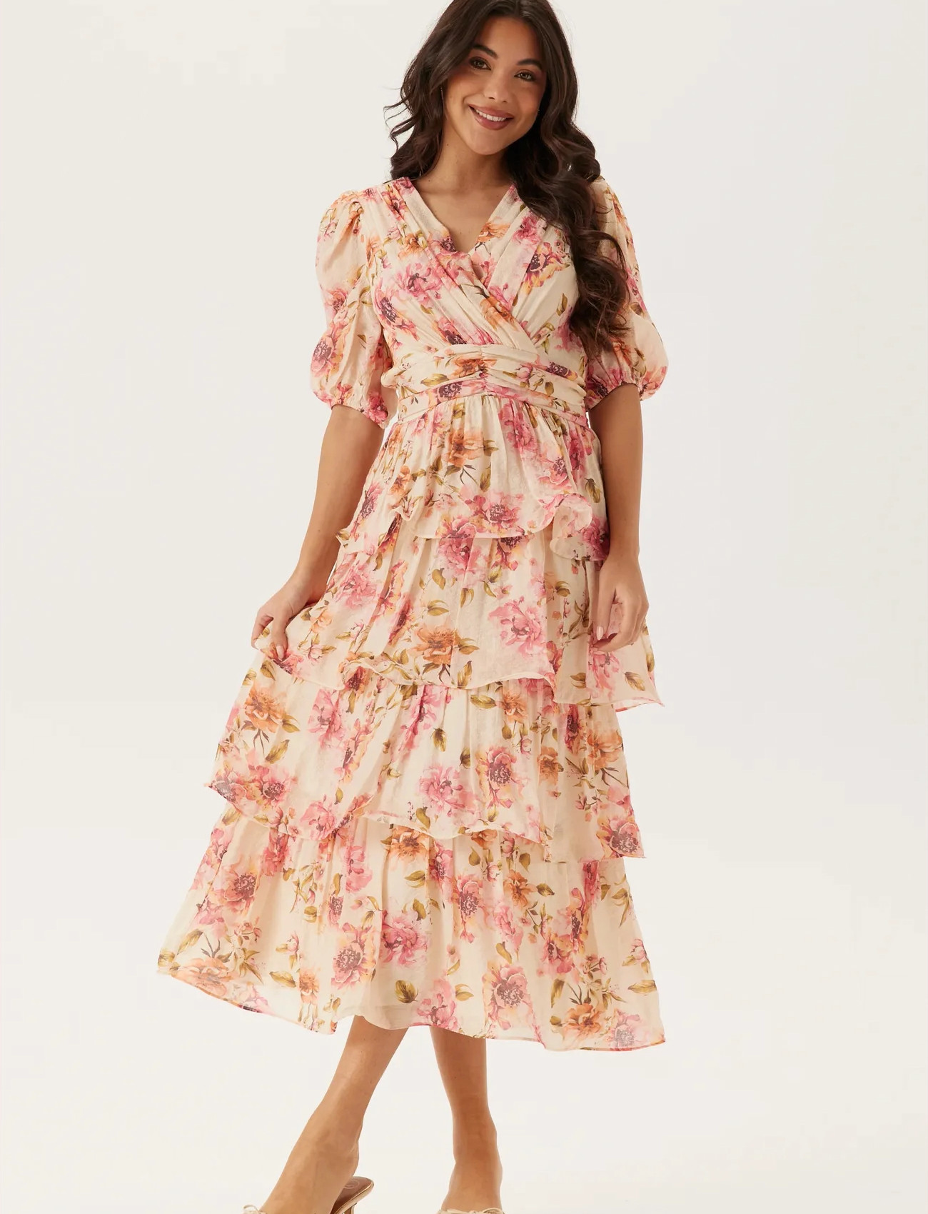 Bubbleroom Balloon Sleeve Flounce Ankle Dress, L, Multi/patterned, Kjoler > Maxikjole, Dame