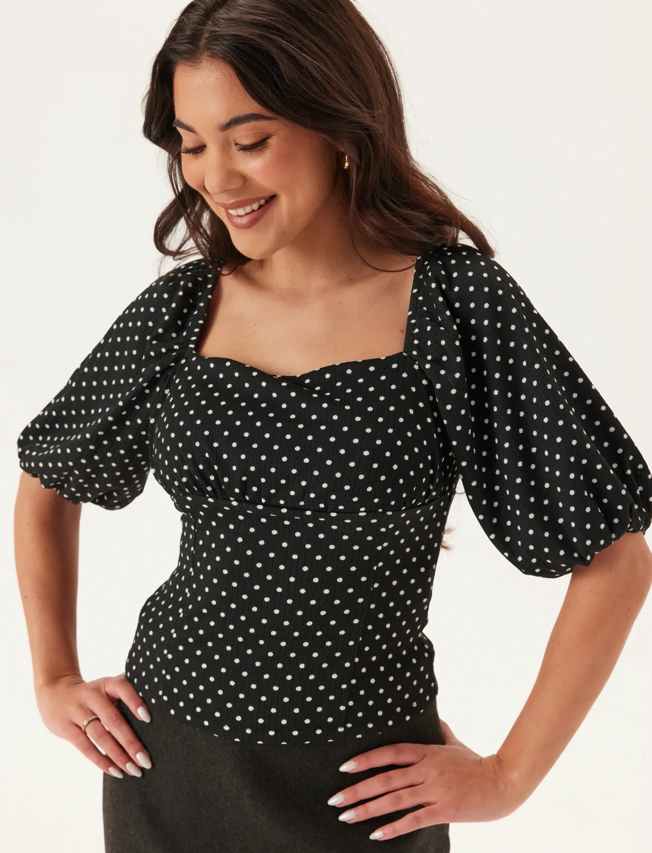 Bubbleroom Volume Sleeve Top, S, Black, Bluser > Kortærmede, Dame