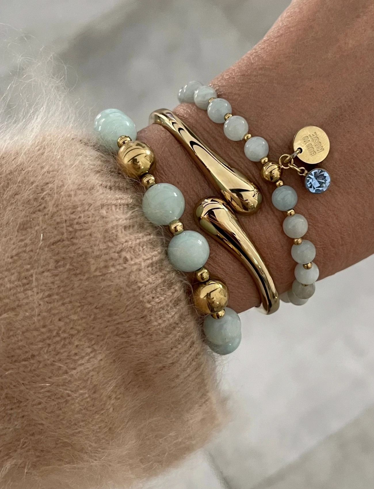 Bud to rose Beverly Bracelet Lt.blue/Gold, One Size, Blue, Armbånd > Perlearmbånd, Dame