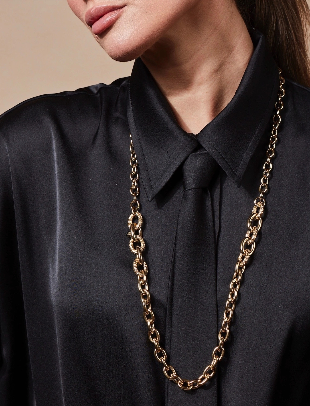 Bud to rose Ridge Mix Chunky Long Neckace Gold, One Size, Gold, Halskæder > Kædehalskæder, Dame