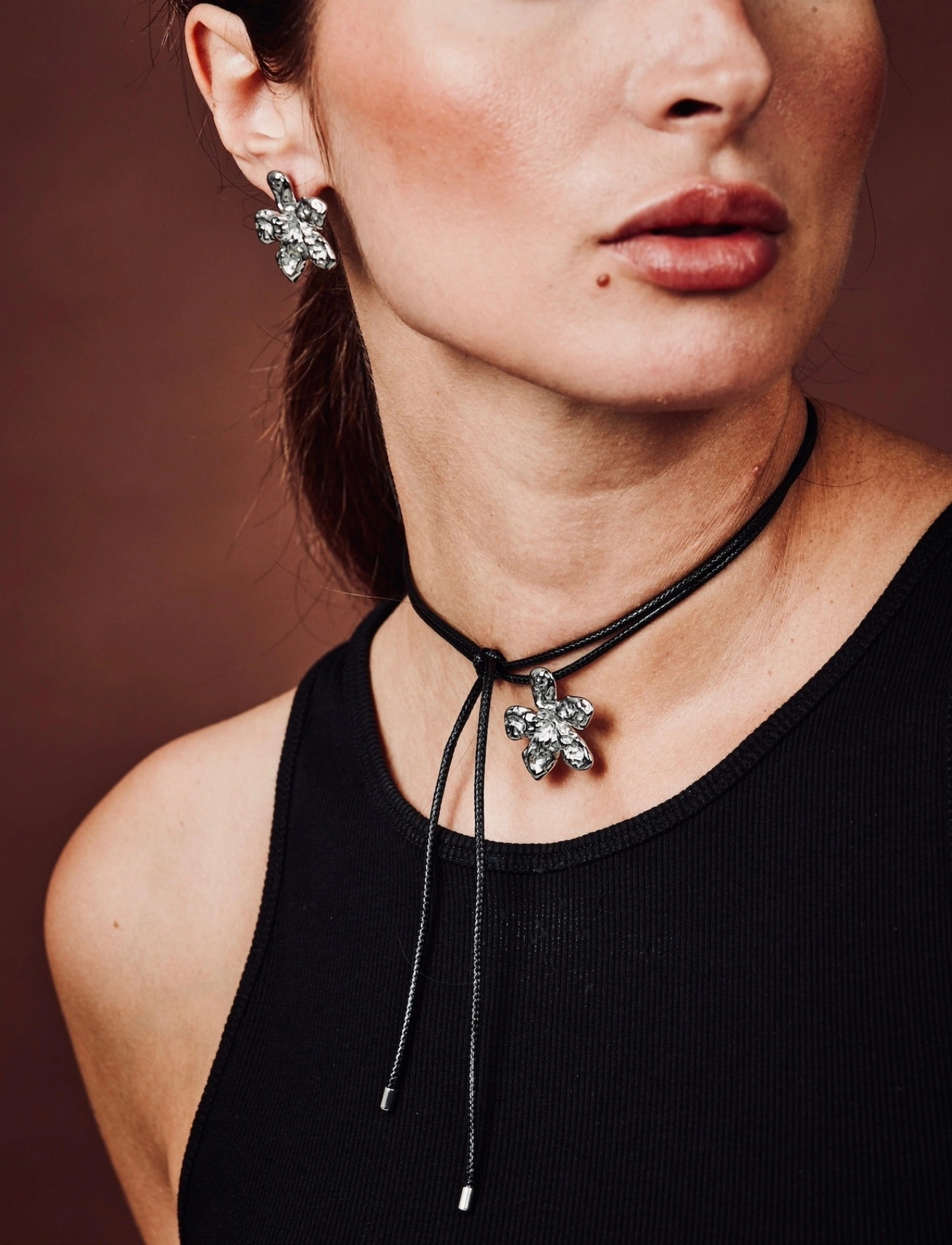 Bud to rose Senna Cord Necklace Silver, One Size, Silver, Halskæder > Statement-Halskæder, Dame