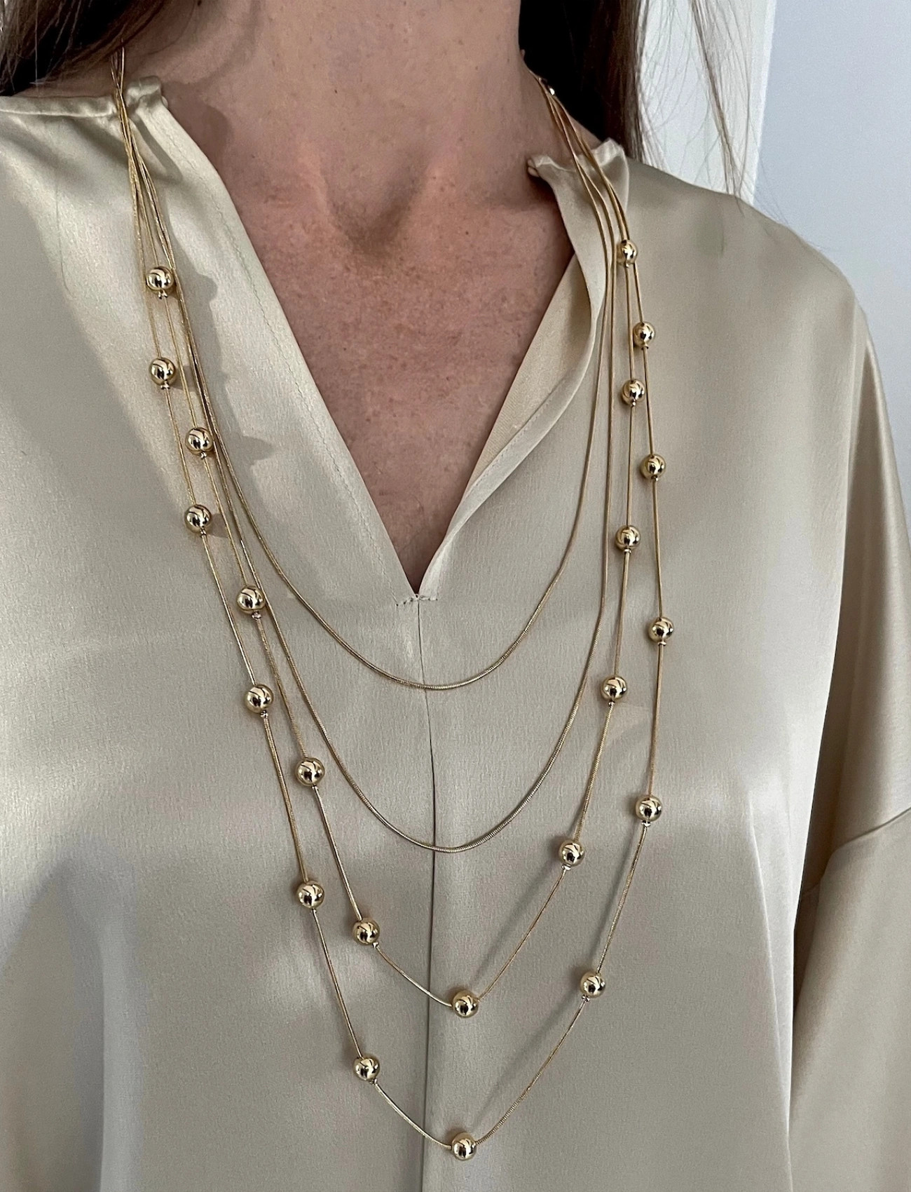 Bud to rose Bead Layer Necklace Gold, One Size, Gold, Halskæder > Kædehalskæder, Dame