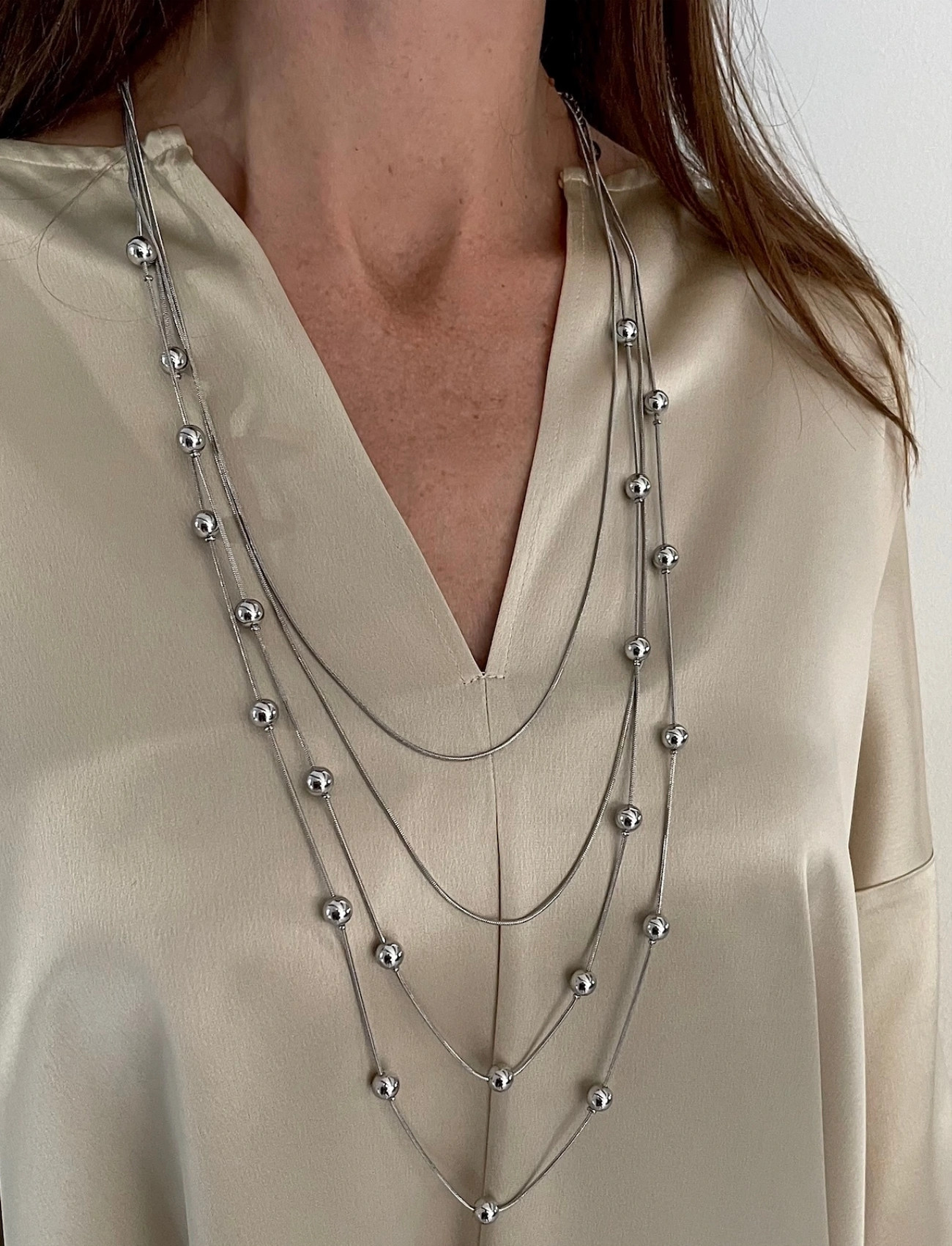 Bud to rose Bead Layer Necklace Gold, One Size, Silver, Halskæder > Kædehalskæder, Dame