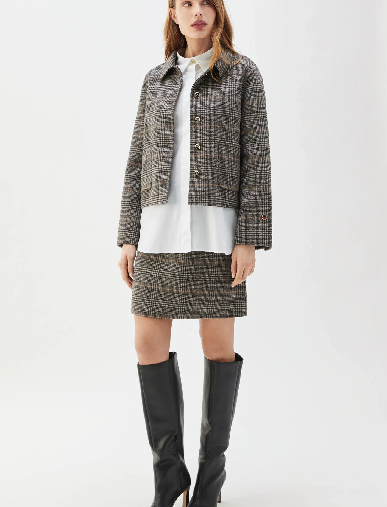 BUSNEL Mathilde Checked Jacket, 44, Brown, Jakker > Uldjakker, Dame