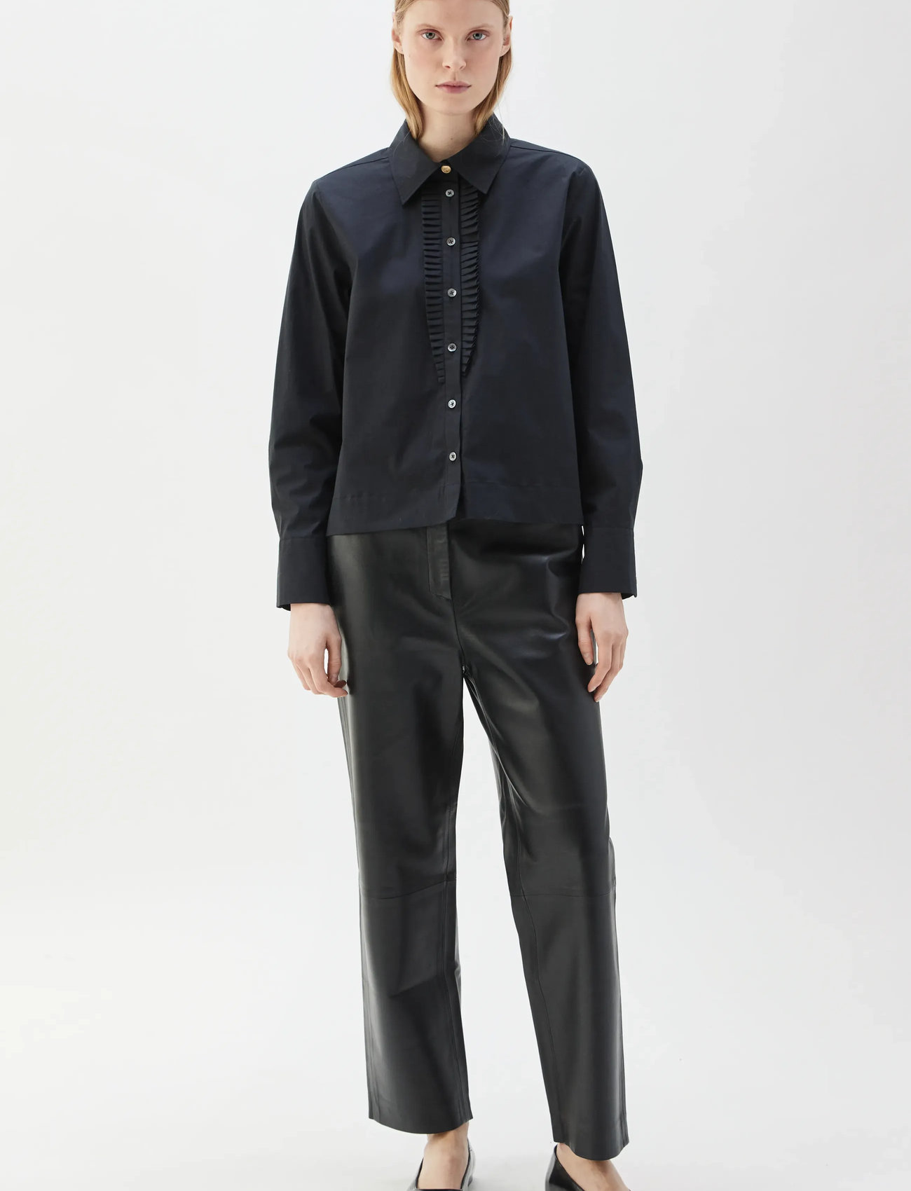 BUSNEL Nicoline Plissé Blouse, 38, Black, Bluser > Langærmede, Dame