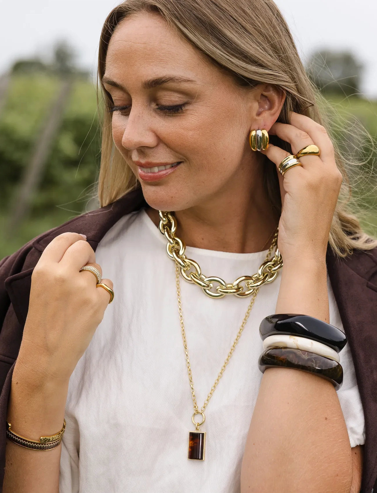 By Jolima Turin Earring Mix Color, One Size, Gold, Earrings > Statement Earrings, Dame