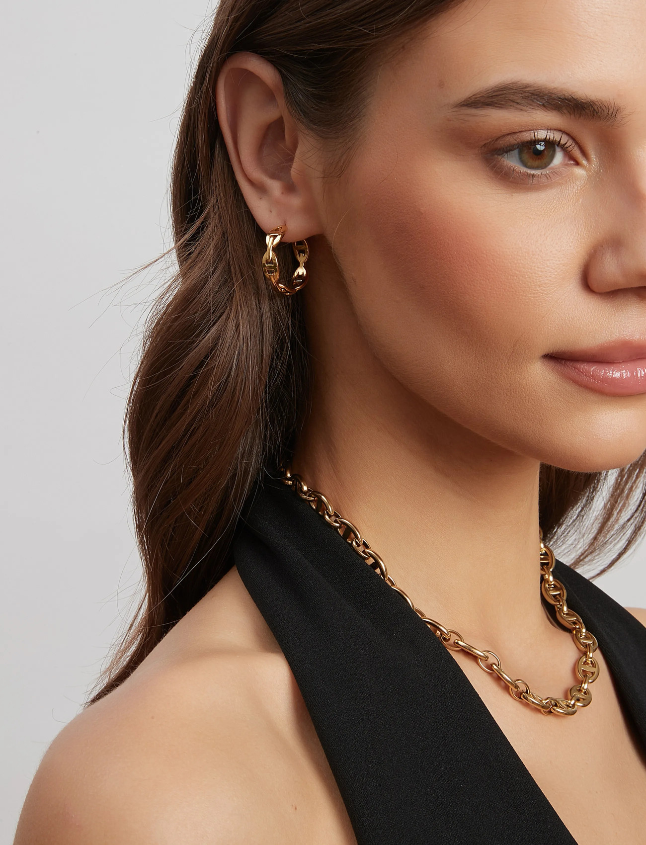 By Jolima Celine Chain Hoop, One Size 2 cm, Gold, Øreringe > Creoler, Dame