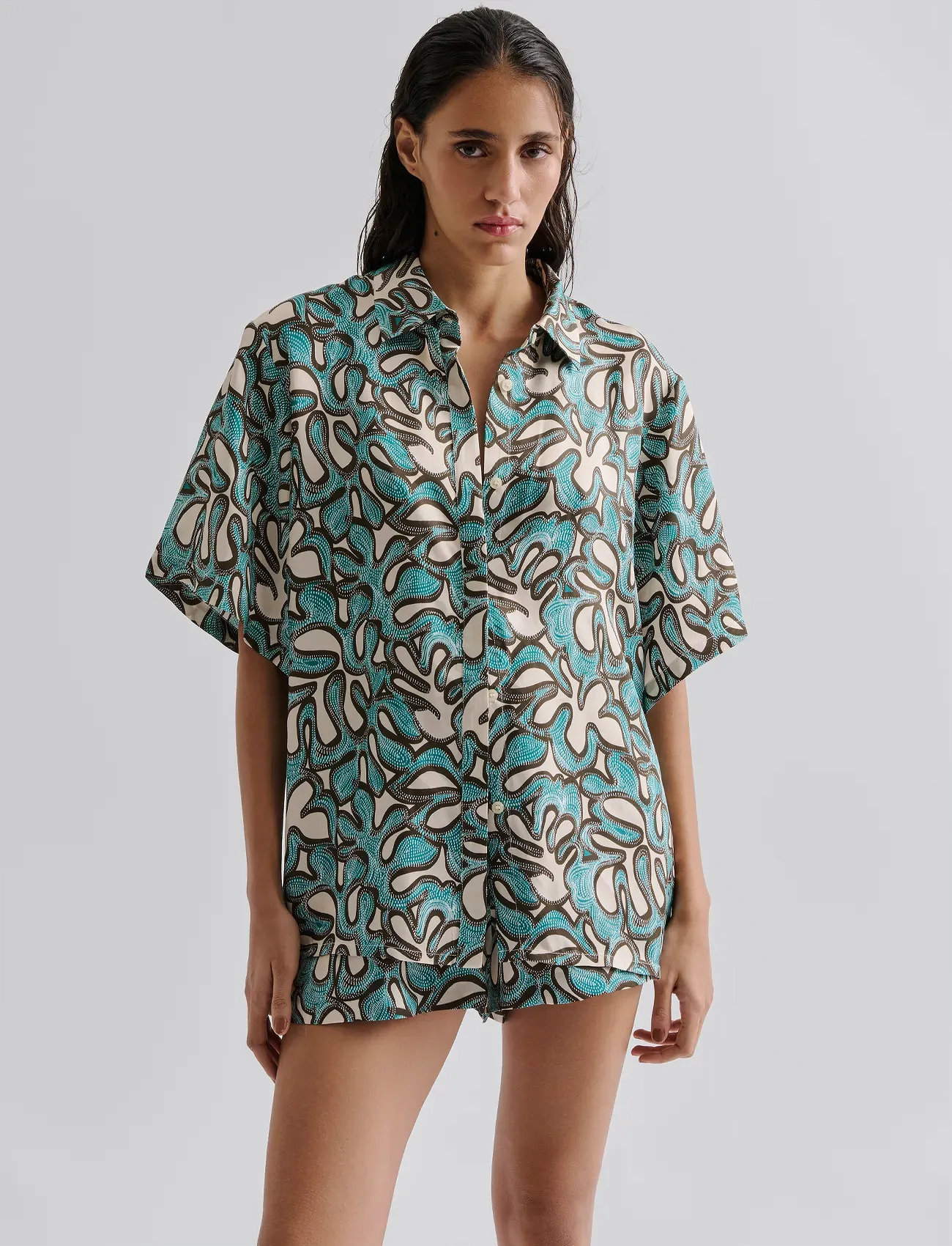 Malina Gia Printed Short Sleeve Shirt, M, Multi/patterned, Skjorter > Skjorter I Hør, Dame