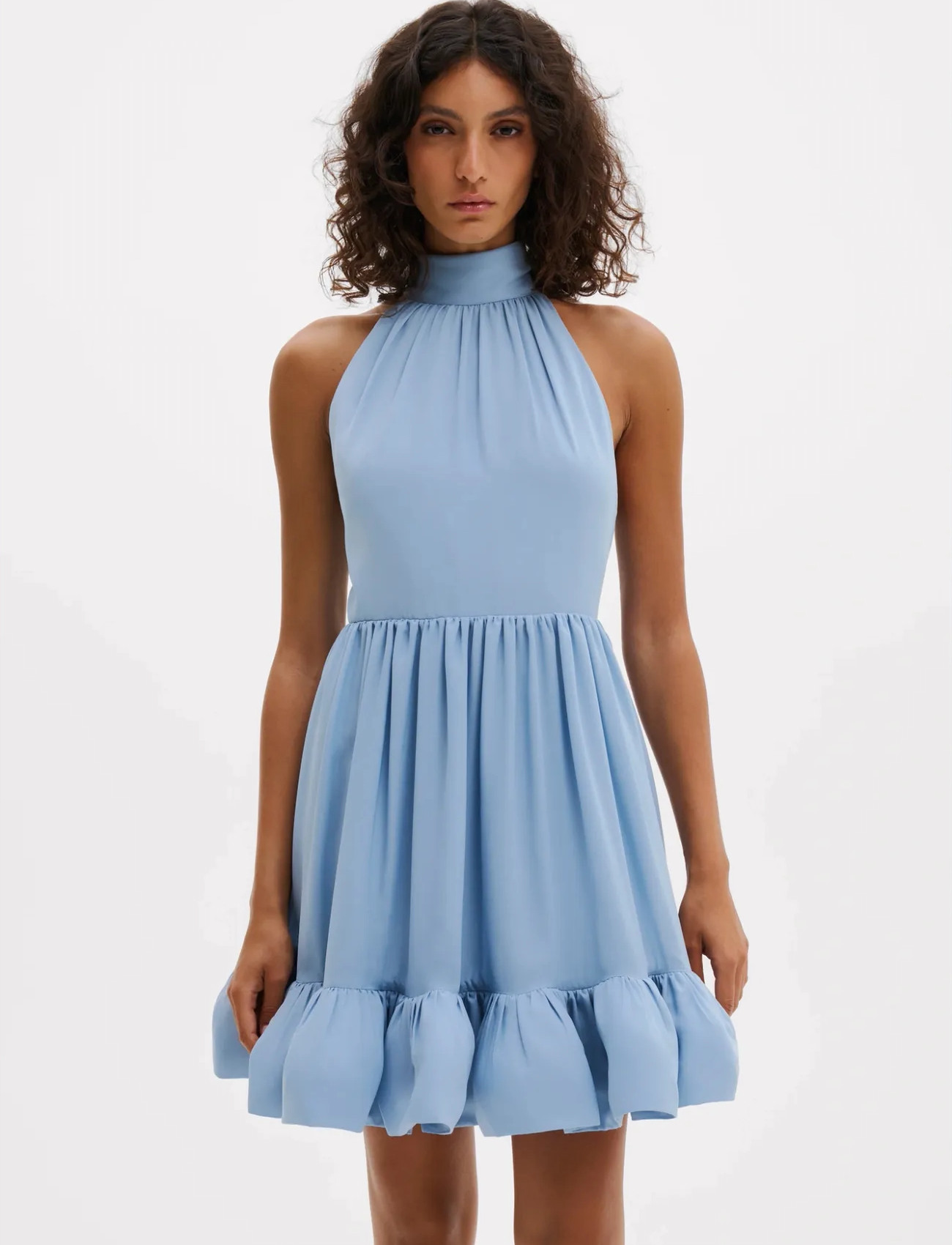 Malina Fern Halterneck Ruffled Mini Dress, XL, Blue, Kjoler > Kort Kjole, Dame