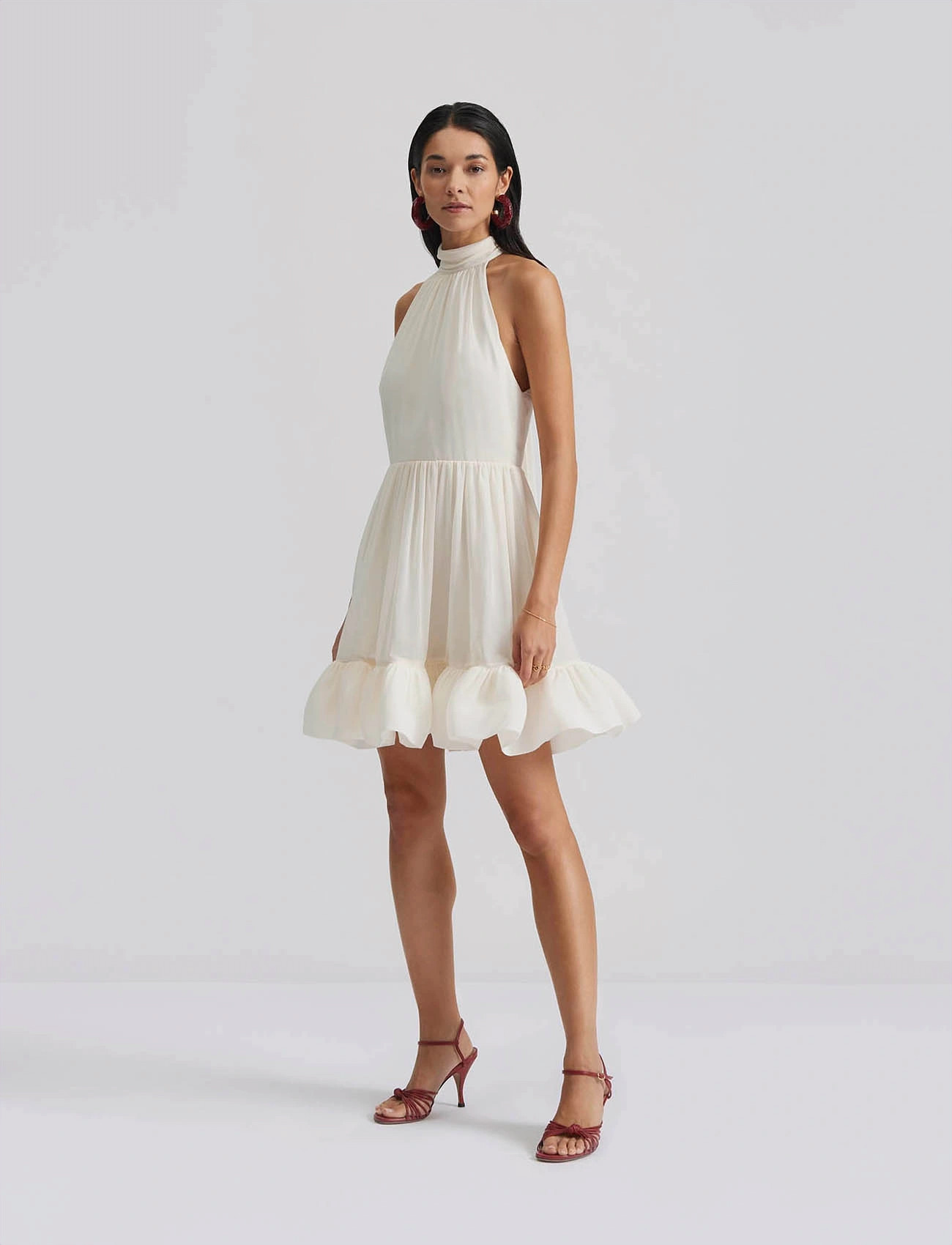 Malina Fern Halterneck Ruffled Mini Dress, M, White, Kjoler > Kort Kjole, Dame