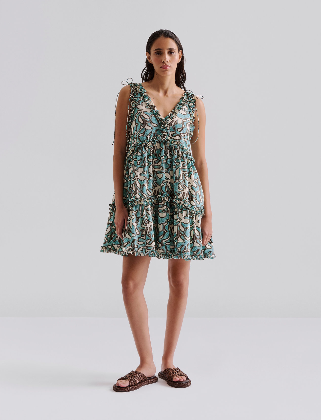 Malina Arabella Frill Detailed Mini Dress, XL, Multi/patterned, Kjoler > Kort Kjole, Dame