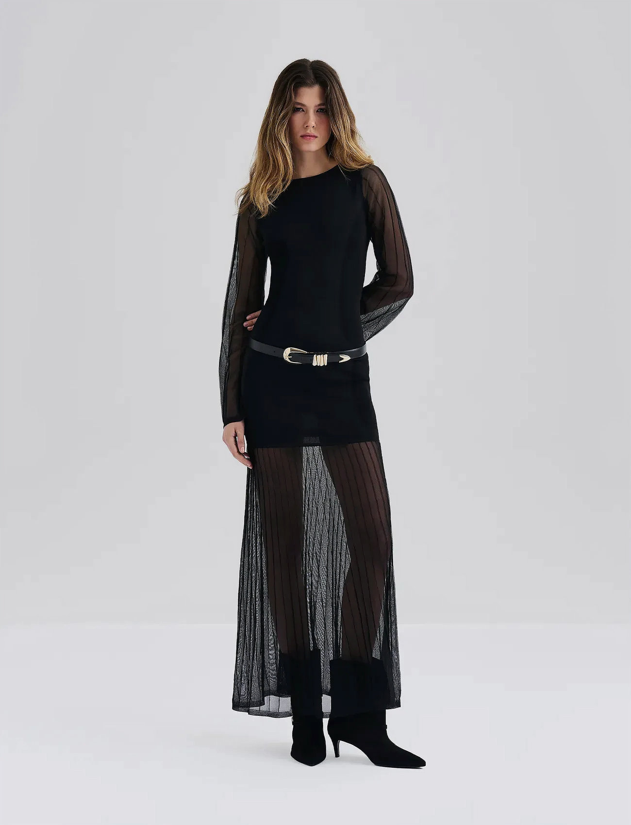 Malina Haisley Sheer Knitted Maxi Dress, XS, Black, Designere > Maxi Dress, Dame