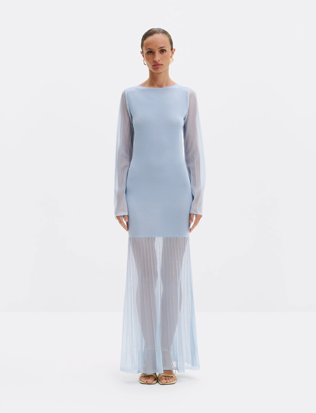 Malina Haisley Sheer Knitted Maxi Dress, XL, Blue, Designere > Maxi Dress, Dame