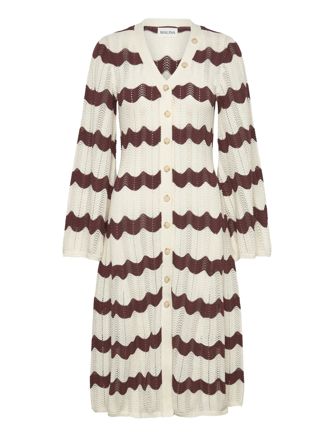 Isobel Wide Sleeve Knitted Midi Dress Knelang Kjole Brown Malina