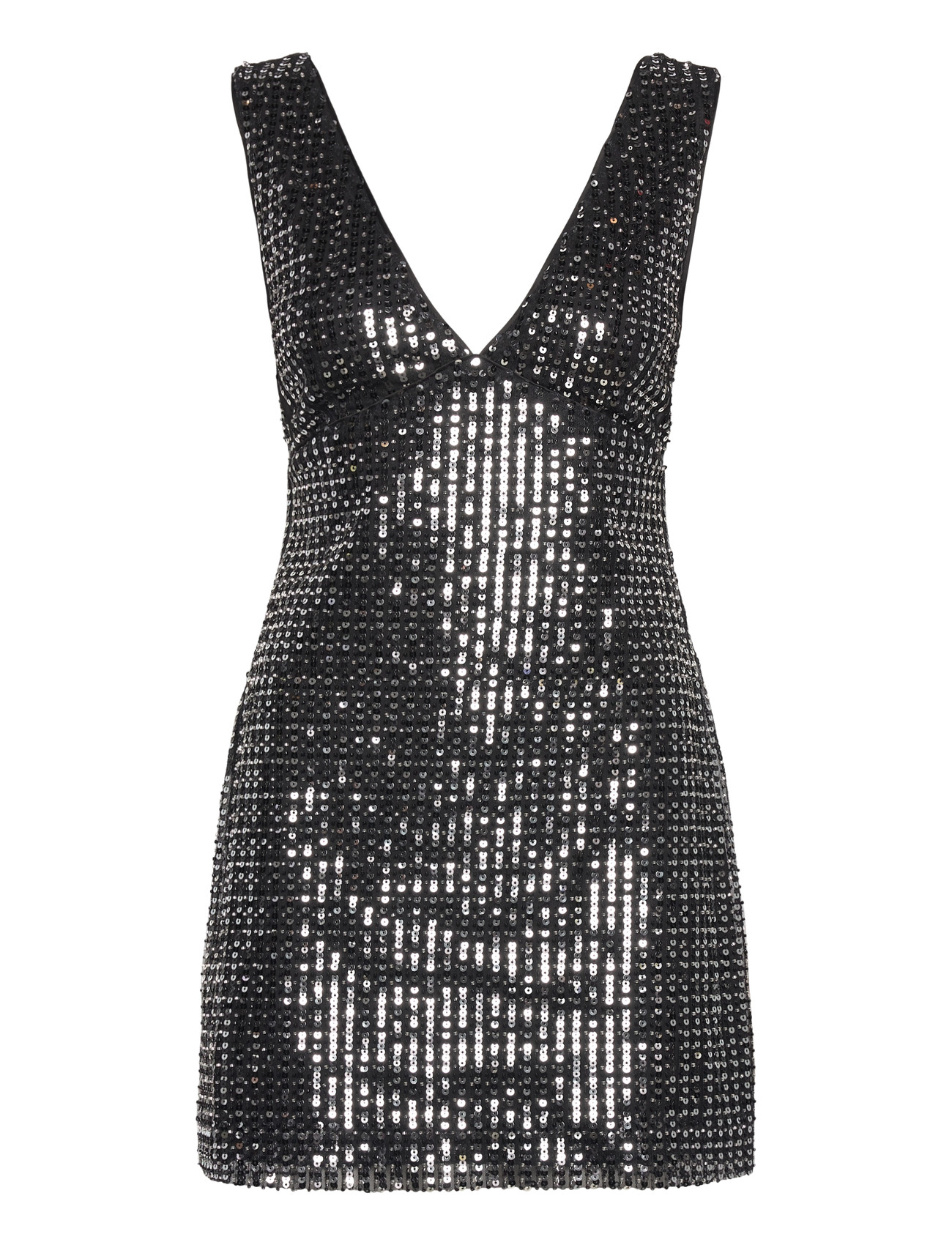 MALINA Ellen Pailletten Deep V Mini Kleid Schwarz - 38 - Damen