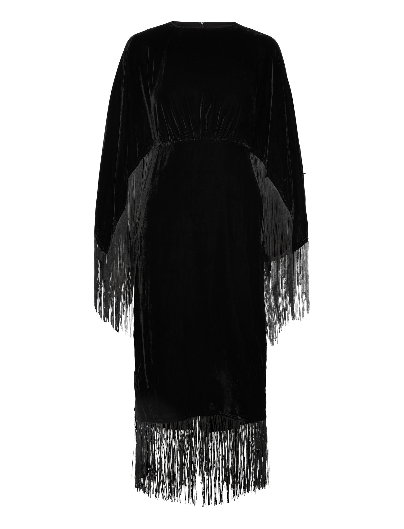 MALINA Tara Fringe Samt Midi Kleid Schwarz - 40 - Damen