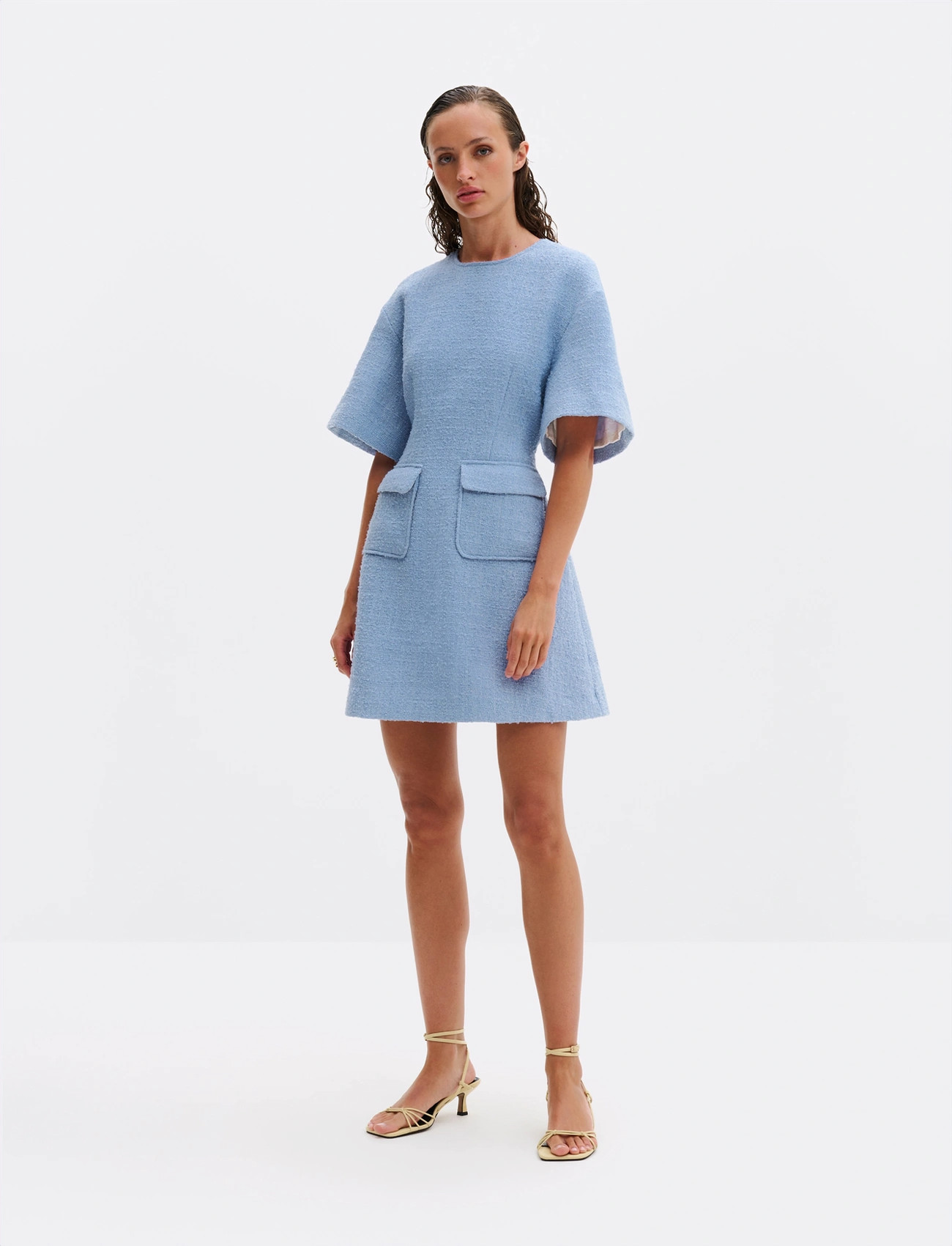 Malina Rayna Boucle Mini Dress, L, Blue, Kjoler > Kort Kjole, Dame