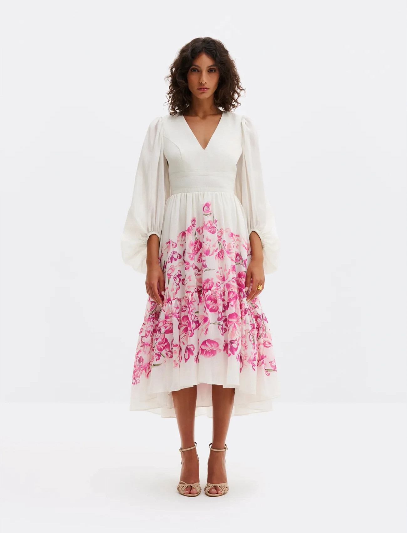 Malina Sasia Deep V Neck Midi Dress, 34, Pink, Designere > Aftenkjoler, Dame