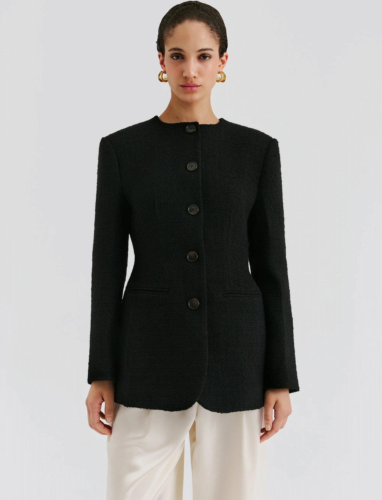 Malina Carol Fitted Round Neck Blazer, L, Black, Blazere > Enkeltradede Blazere, Dame