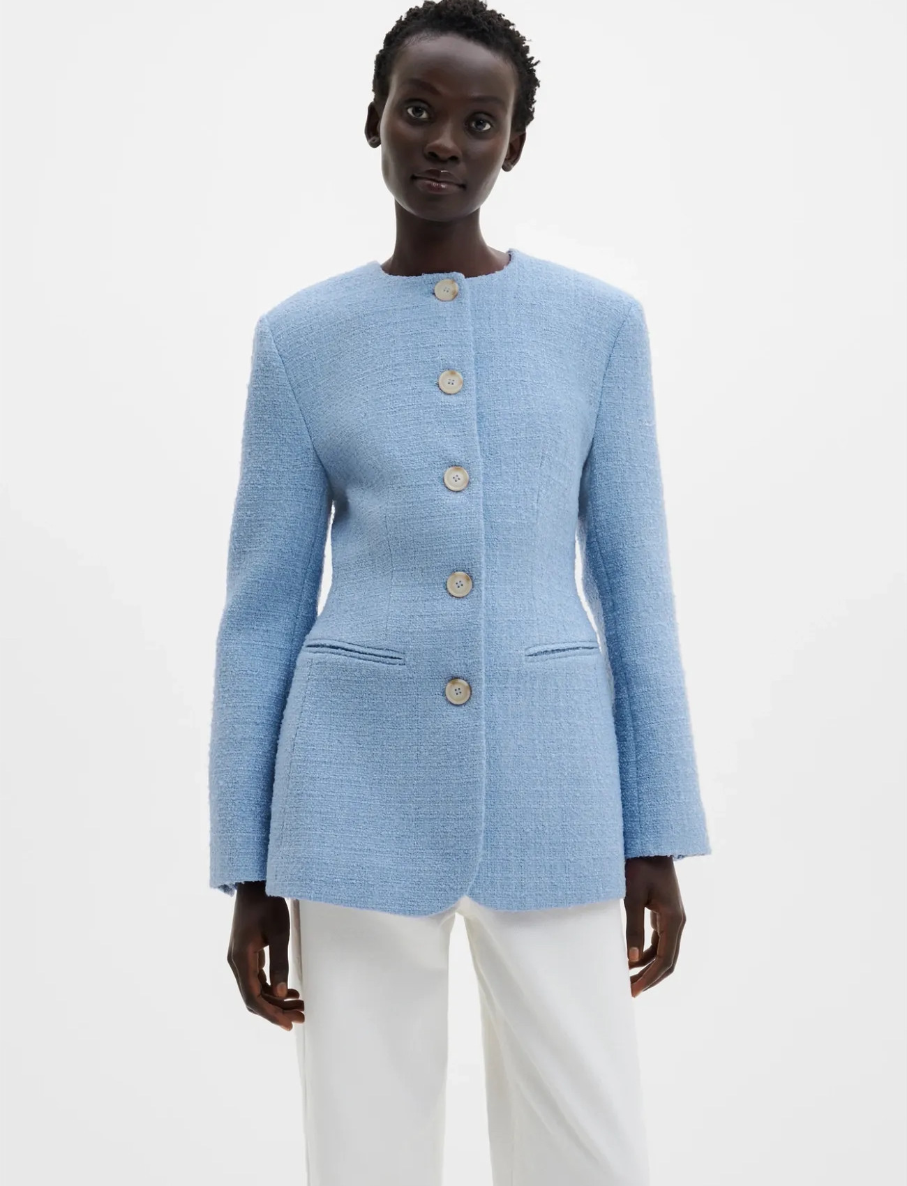 Malina Carol Fitted Round Neck Blazer, XS, Blue, Blazere > Enkeltradede Blazere, Dame