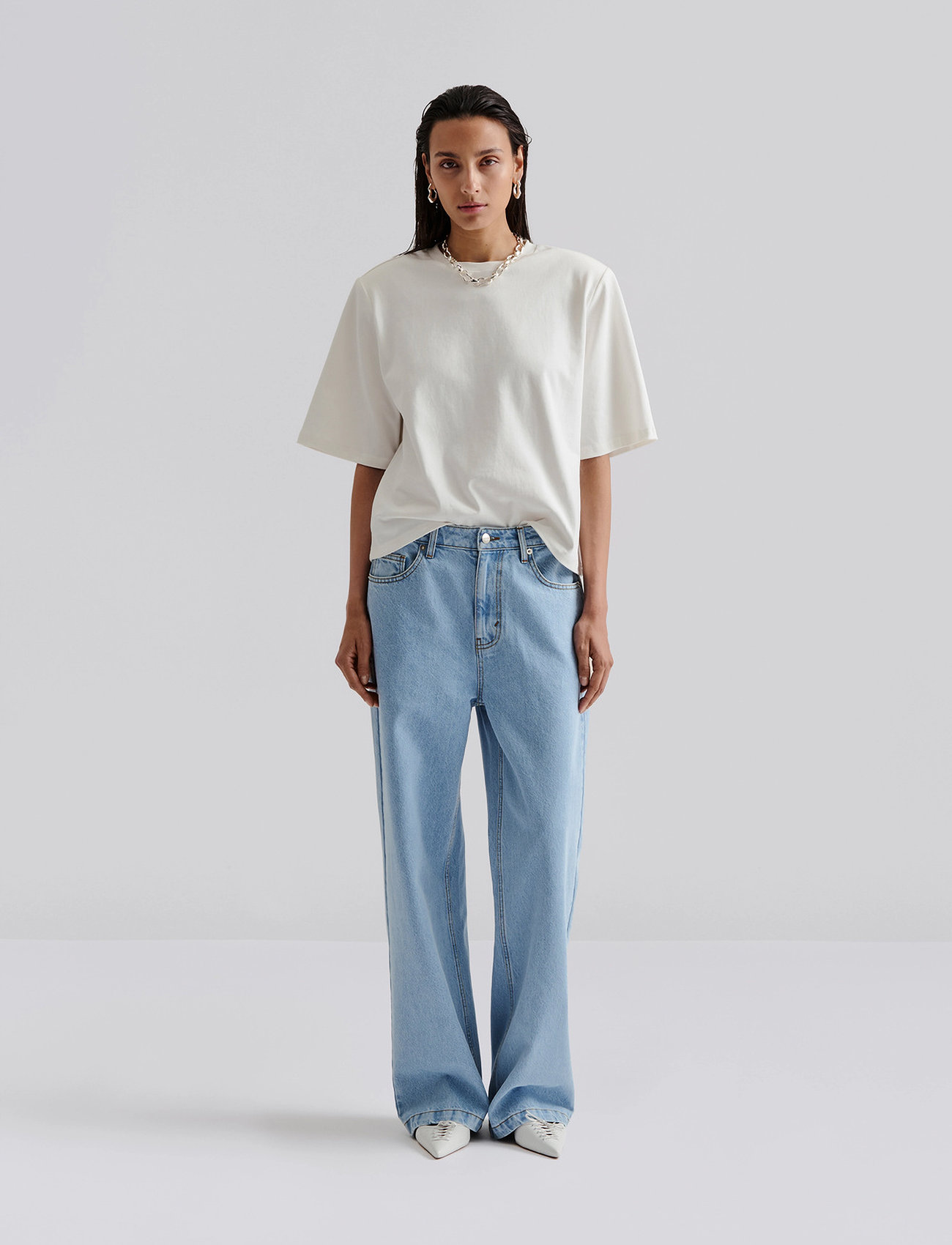 Malina Matilda Slouchy Mid Rise Wide Jeans, 32, Blue, Jeans > Vidde, Dame
