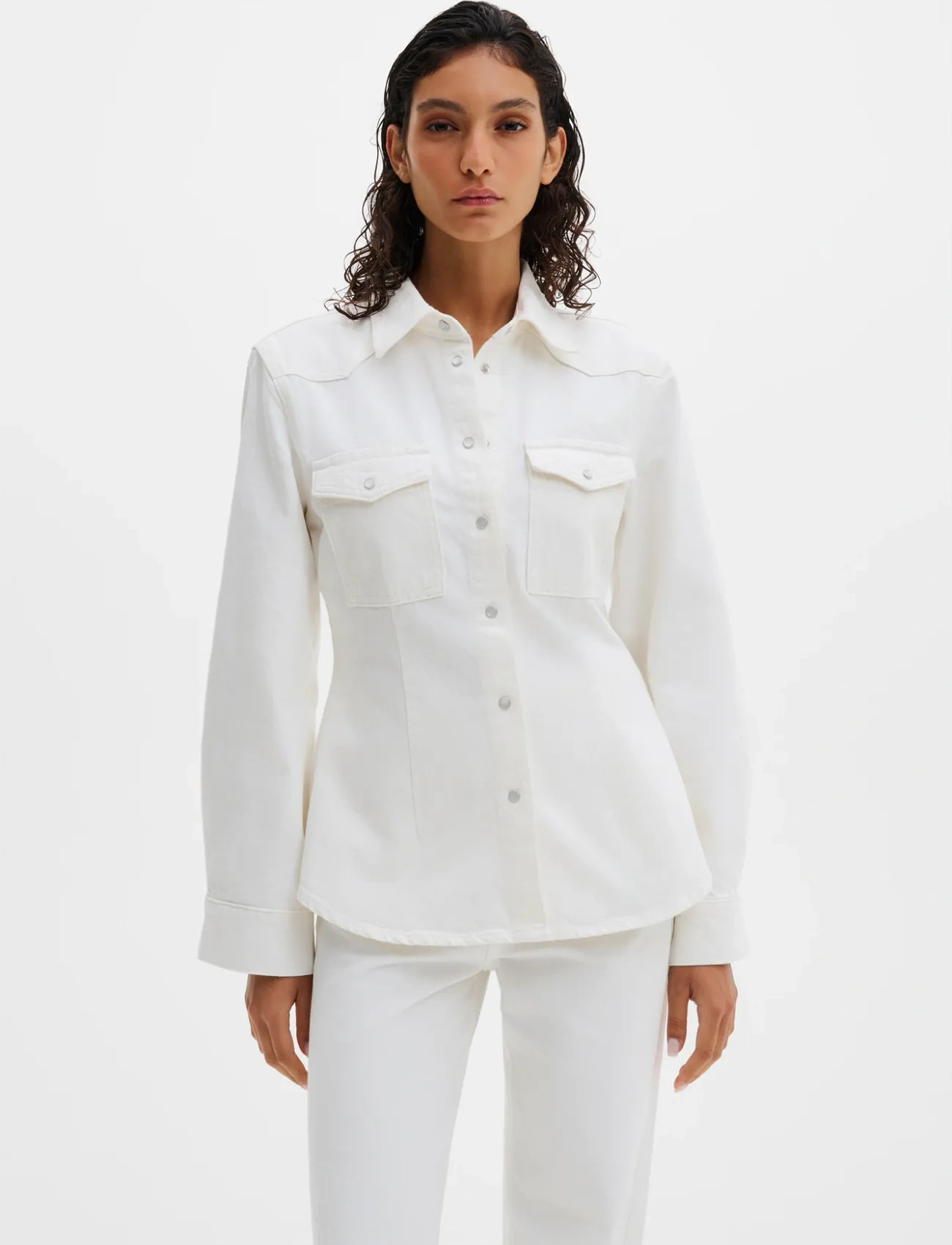 Malina Anthea Fitted Waist Denim Shirt, 36, White, Skjorter > Denim-Skjorter, Dame