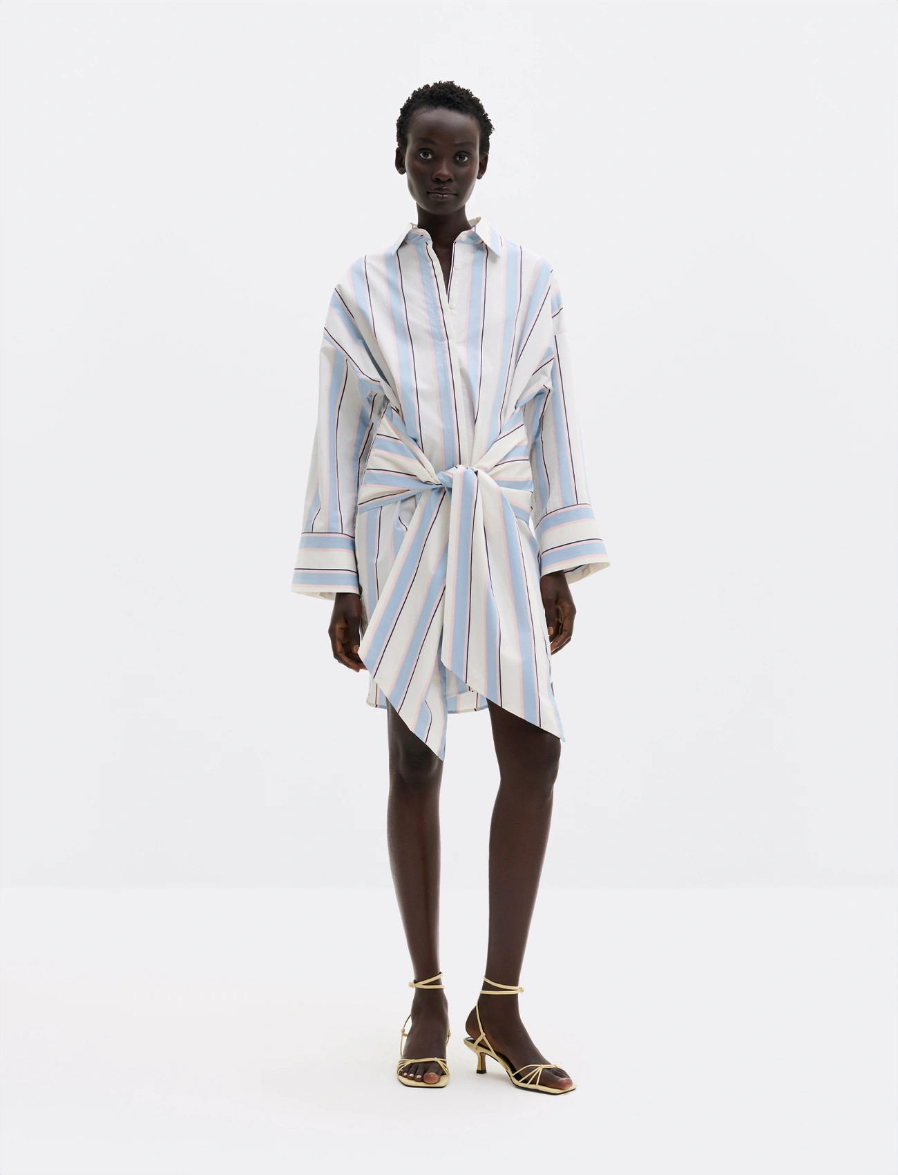 Malina Althea Tie Up Shirt Dress, 34, Blue, Kjoler > Kort Kjole, Dame