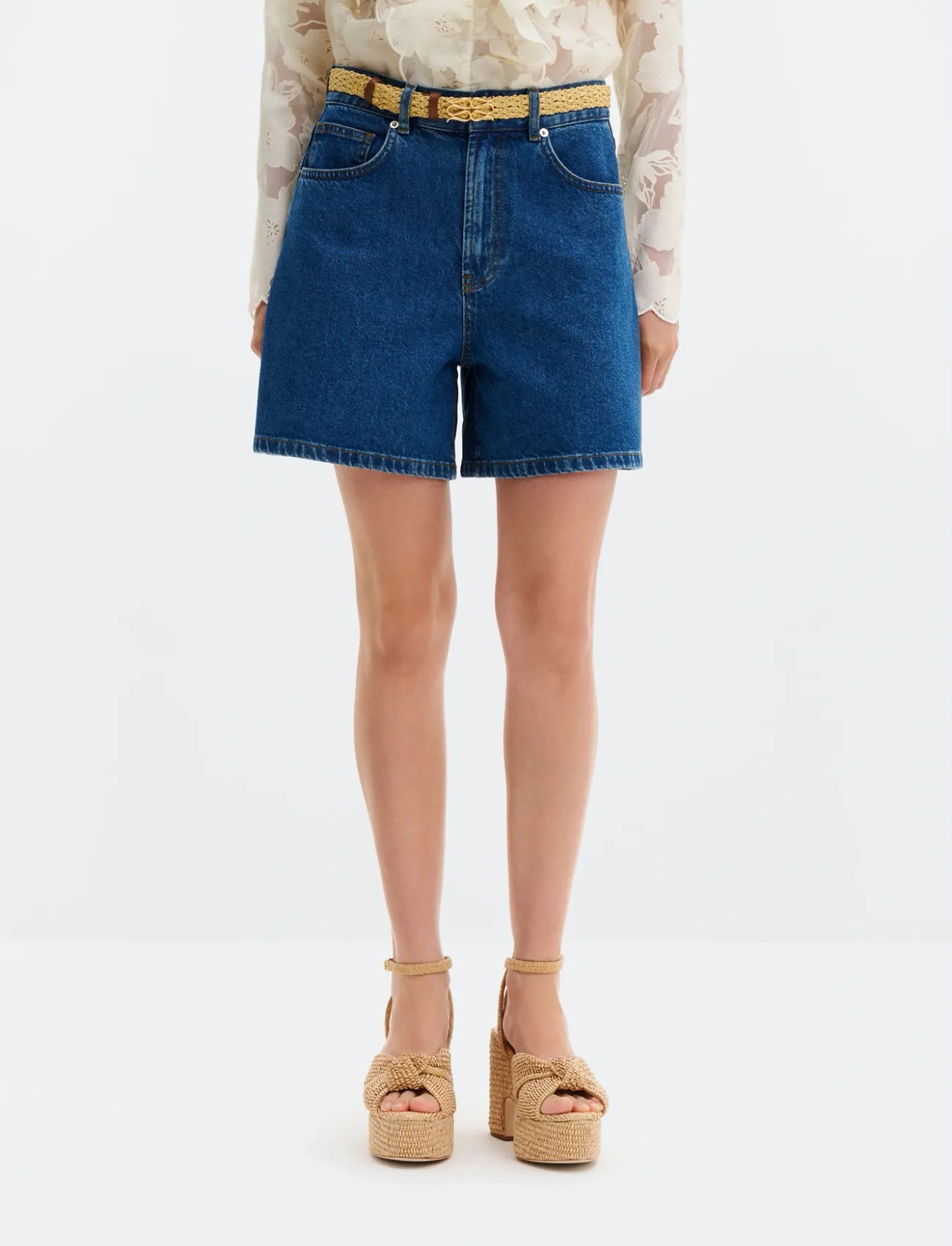 Malina Solene High Rise Denim Shorts, 34, Blue, Shorts > Denim Shorts, Dame