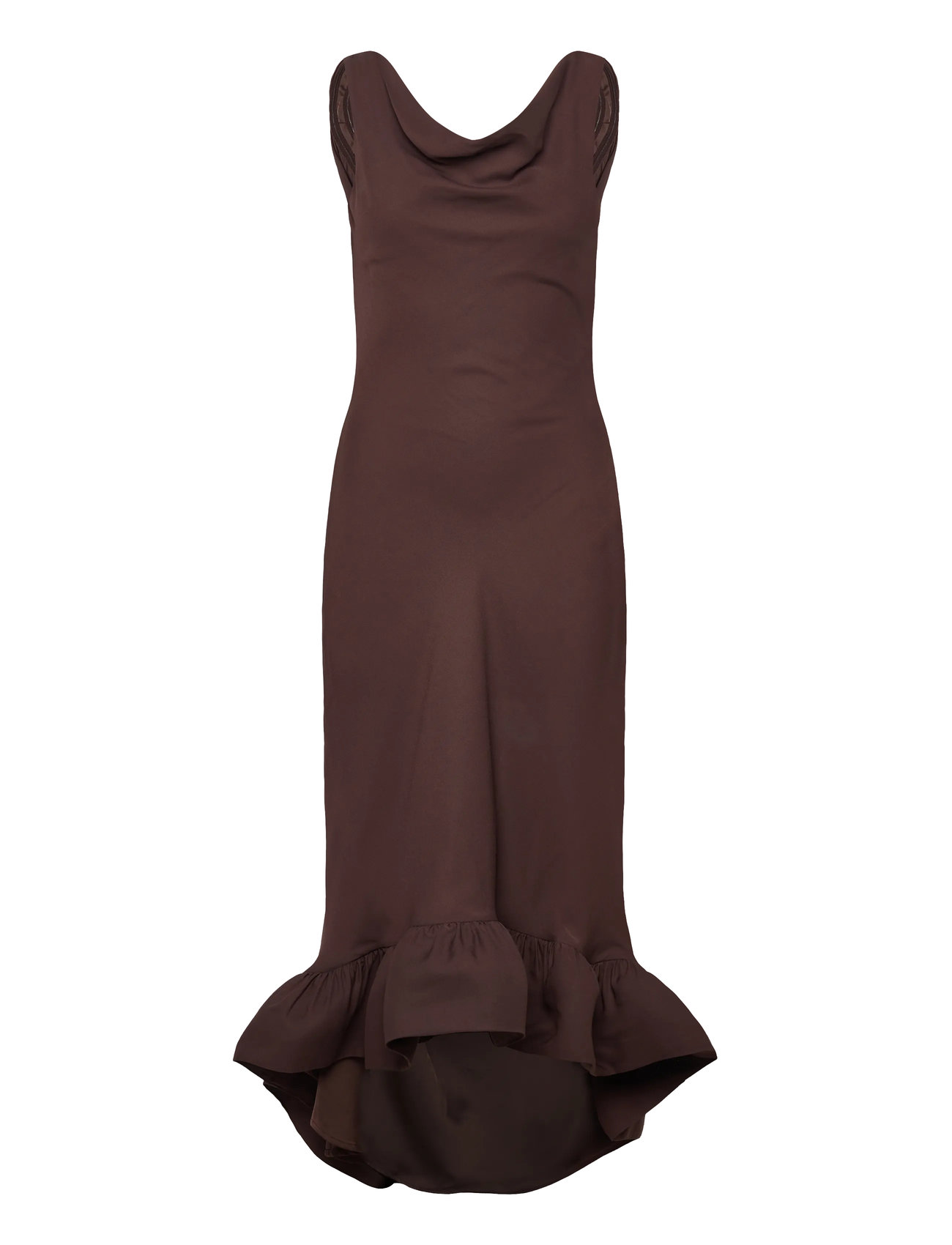 Alia Cowl Neck Ruffled Maxi Dress Knelang Kjole Brown Malina