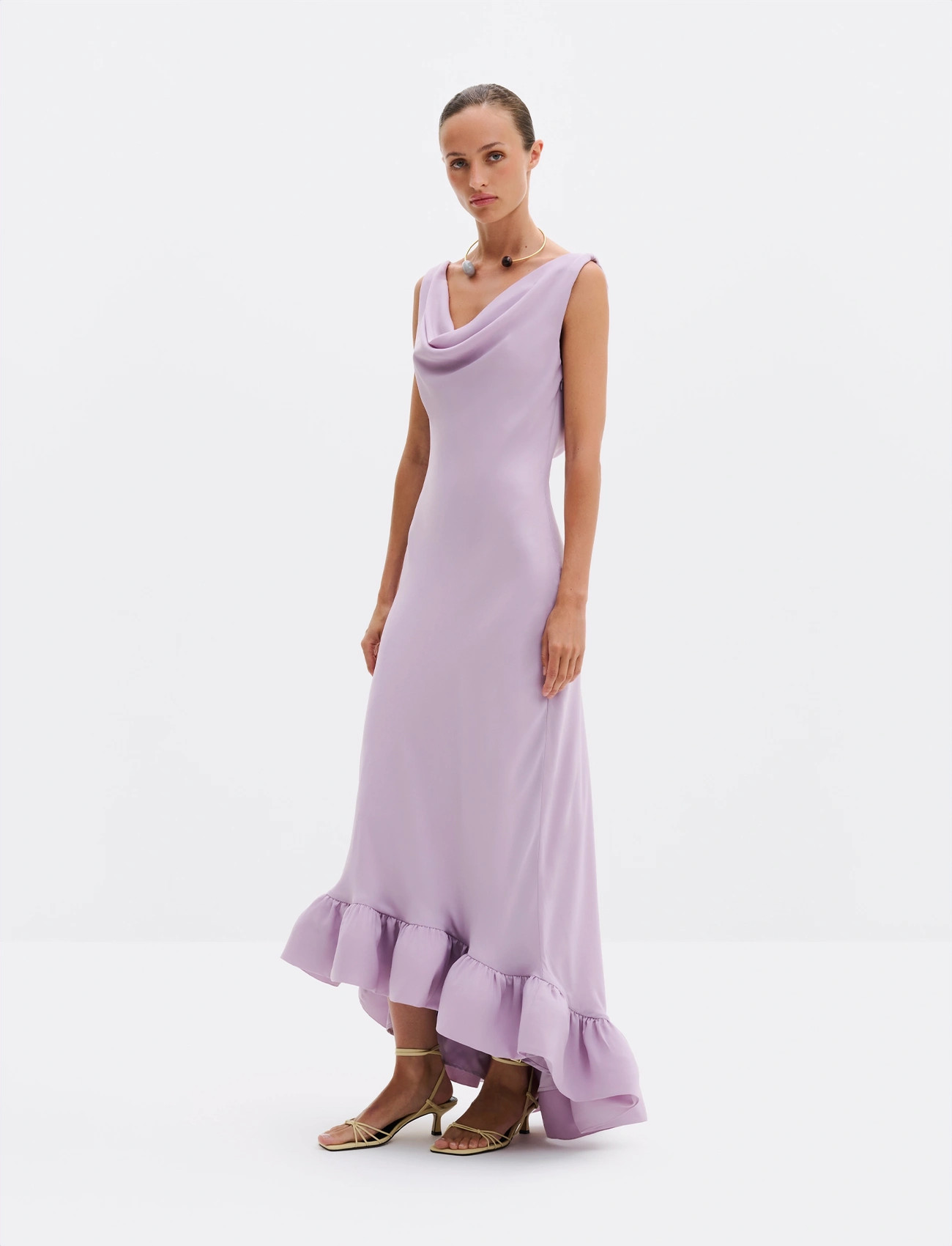 Malina Alia Cowl Neck Ruffled Maxi Dress, 34, Pink, Kjoler > Knælange Og Midi, Dame