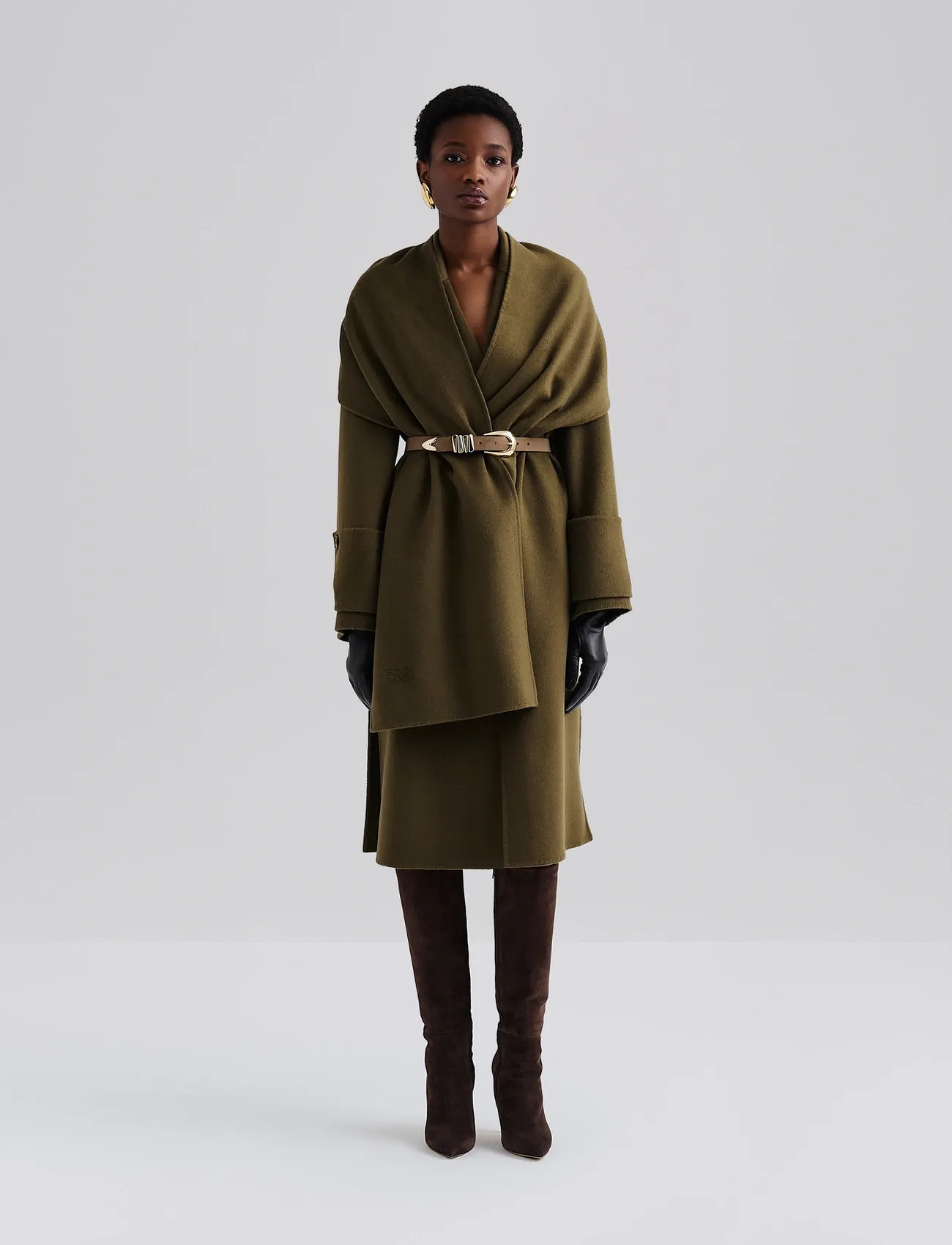 Malina Elelia Cuff Detailed Wool Cashmere Silk Coat
